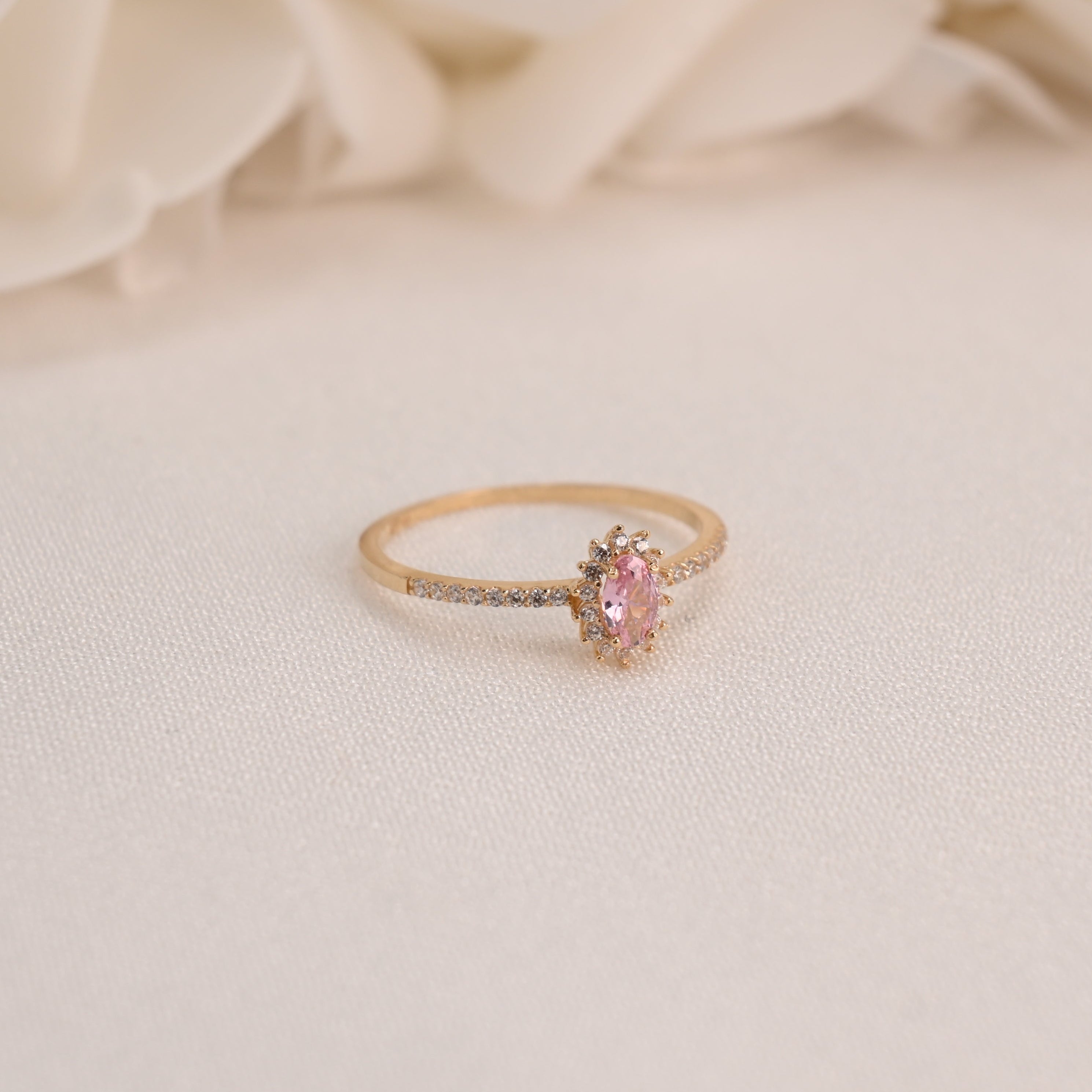 14k Dainty Oval Pink Ring