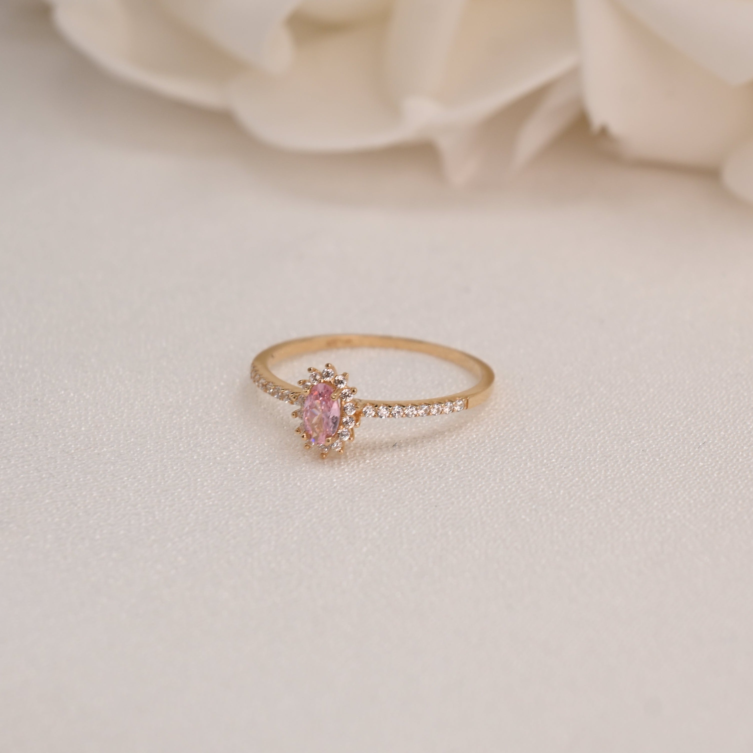 14k Dainty Oval Pink Ring