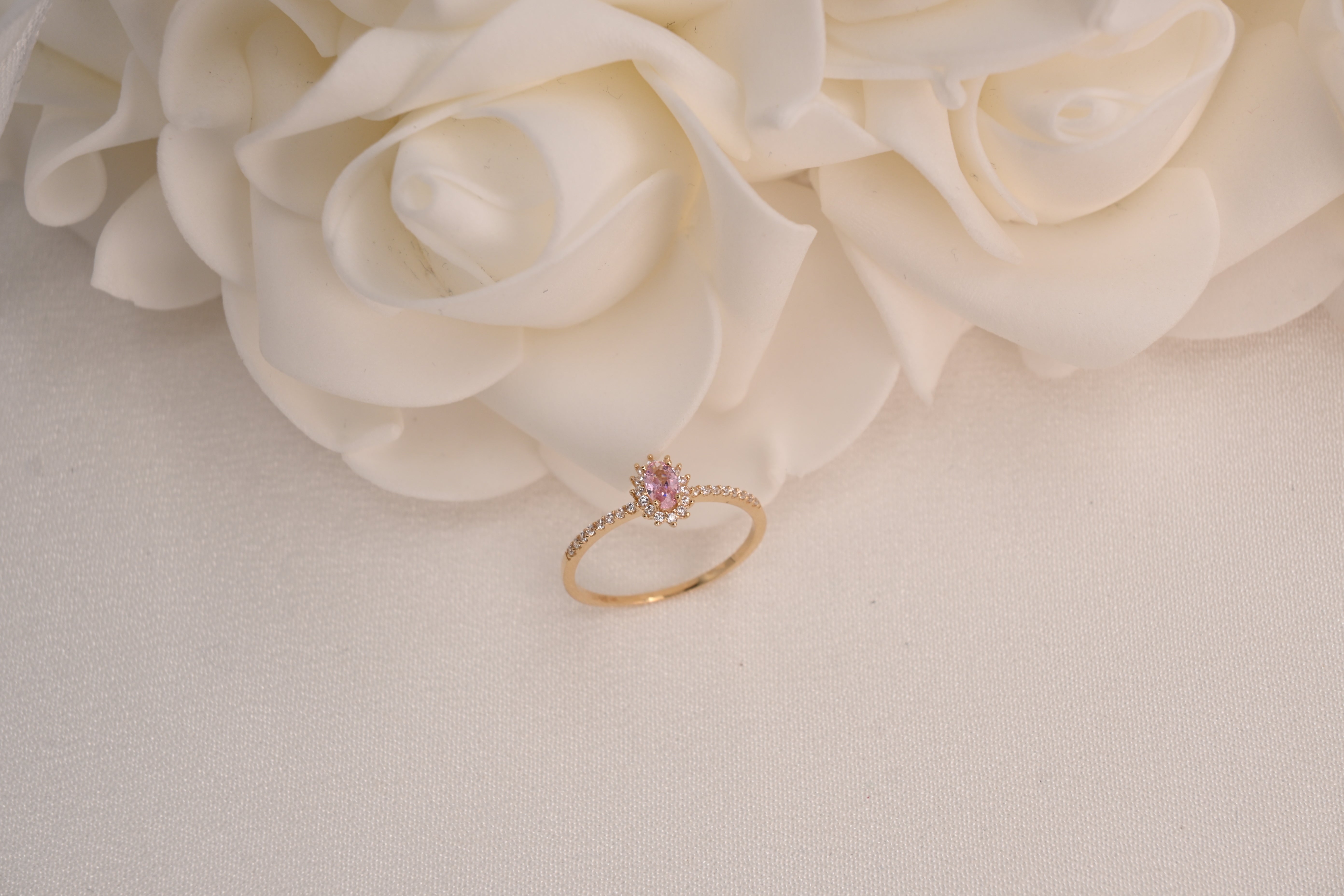 14k Dainty Oval Pink Ring