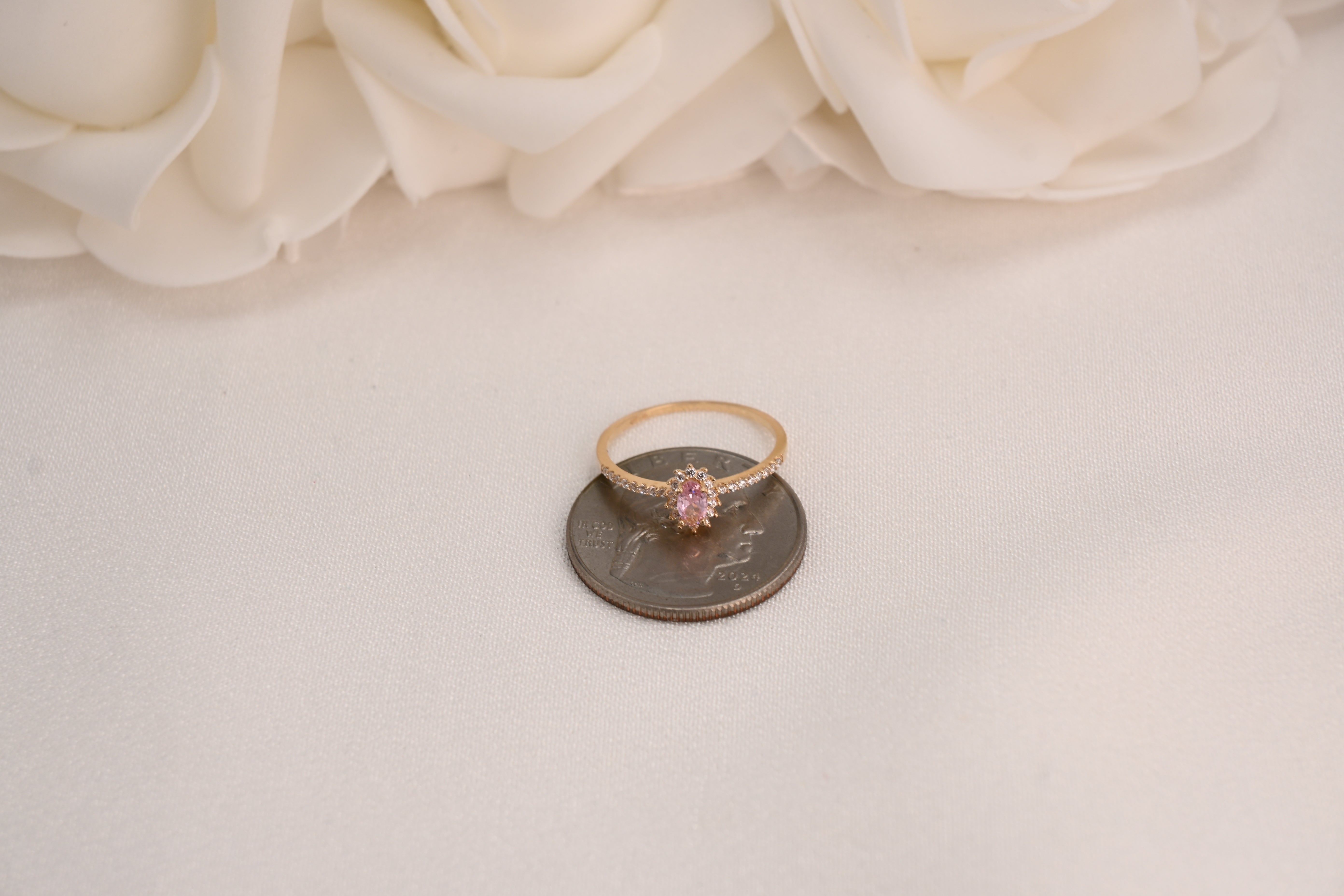 14k Dainty Oval Pink Ring