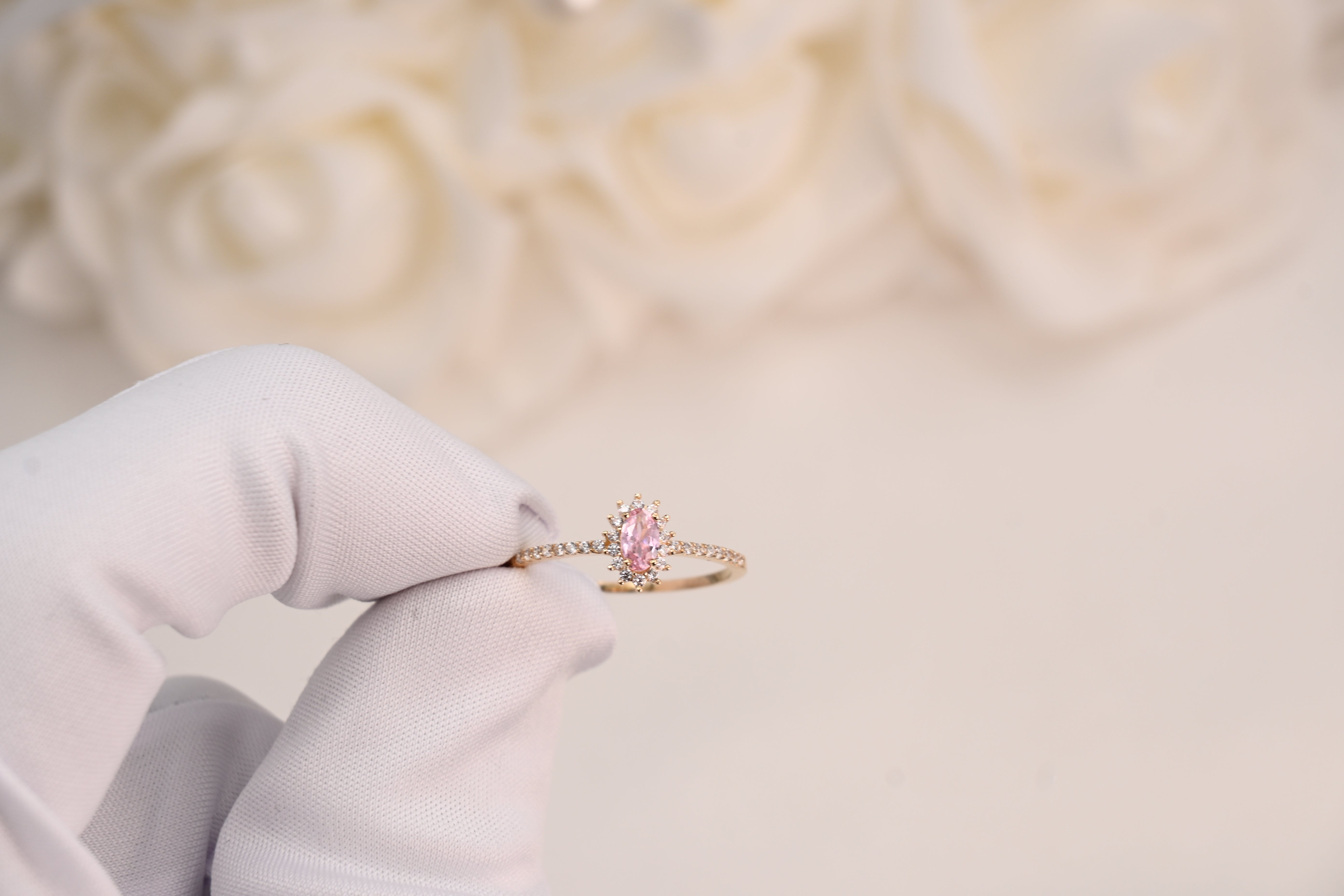 14k Dainty Oval Pink Ring