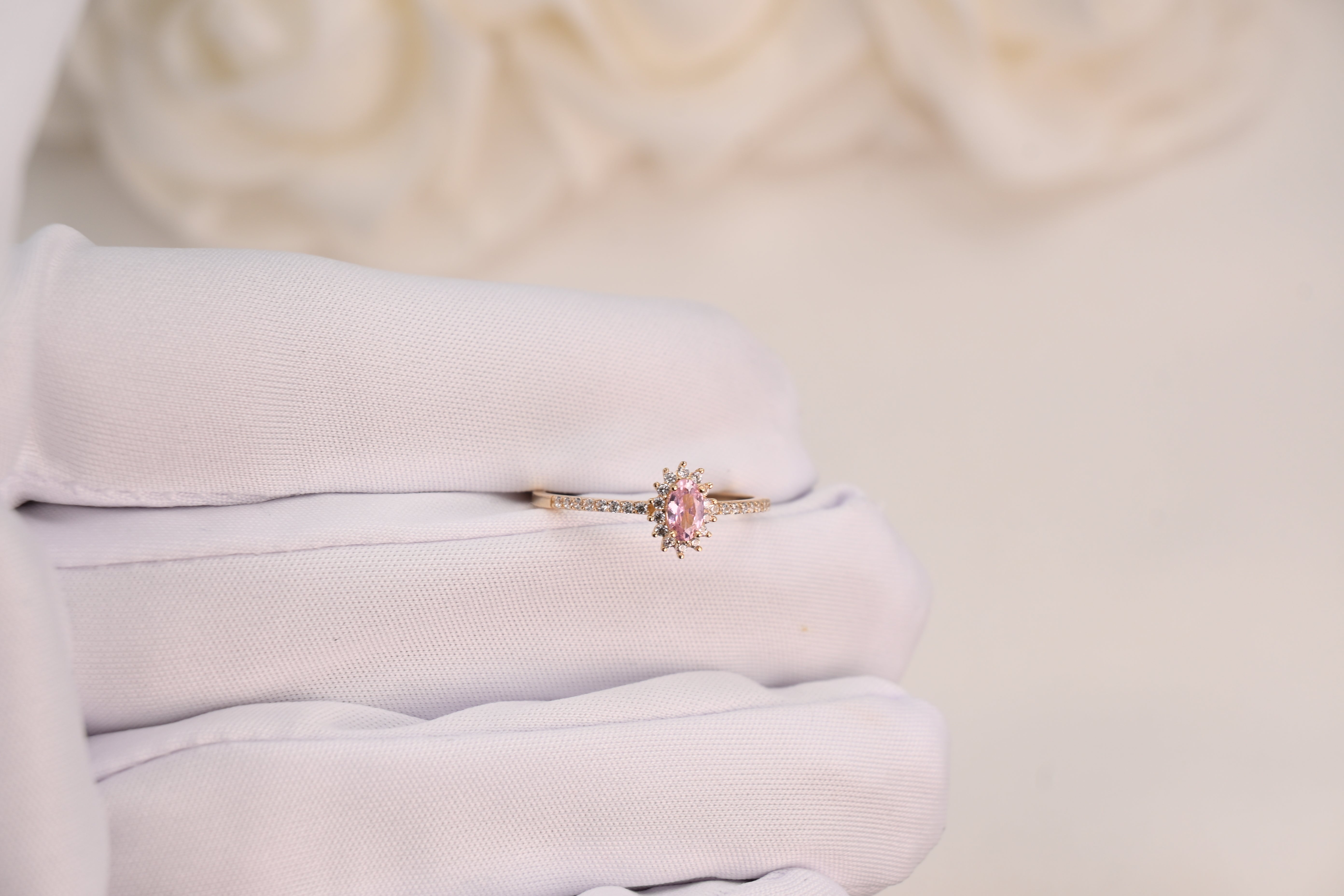 14k Dainty Oval Pink Ring