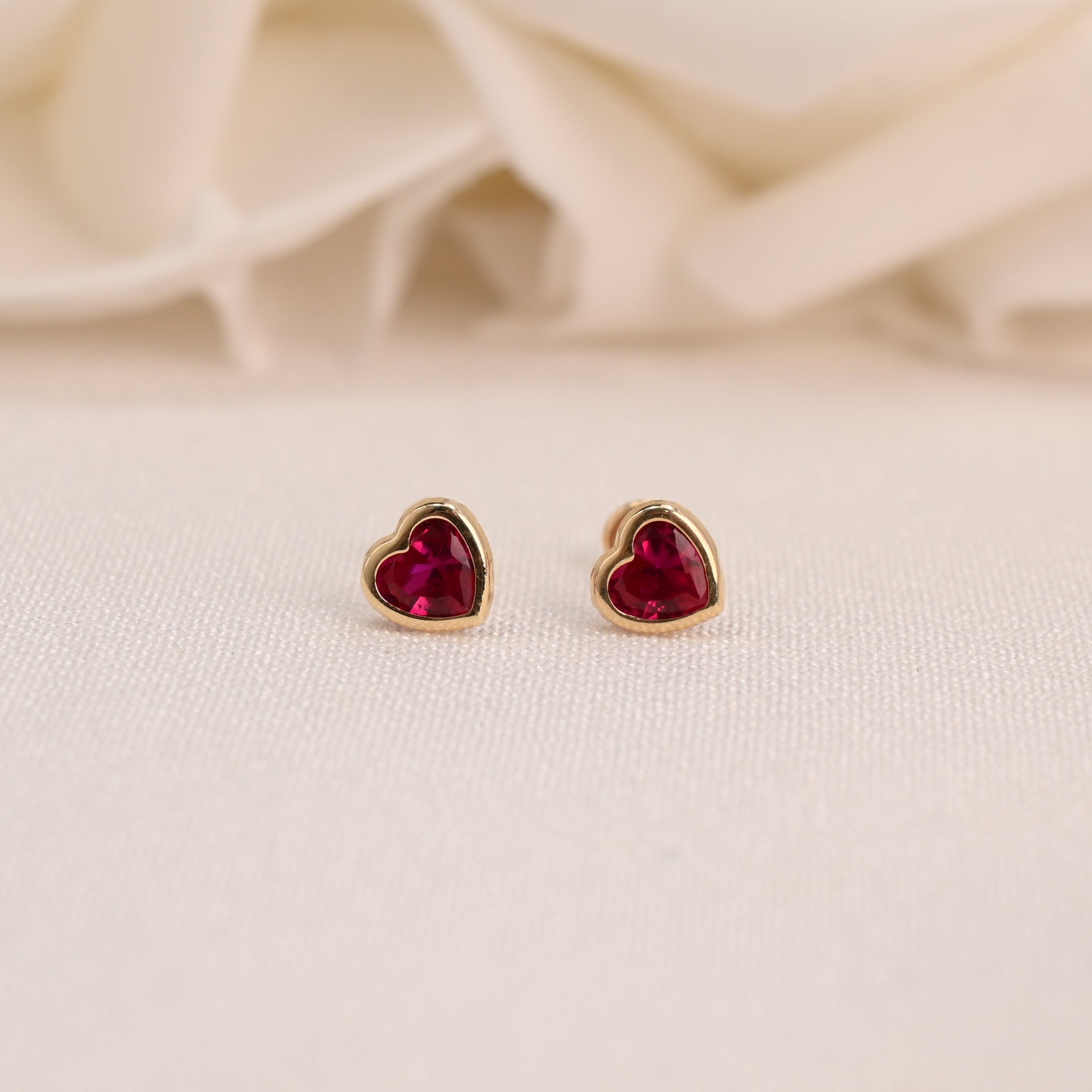14k Bezel Heart Stud Earrings