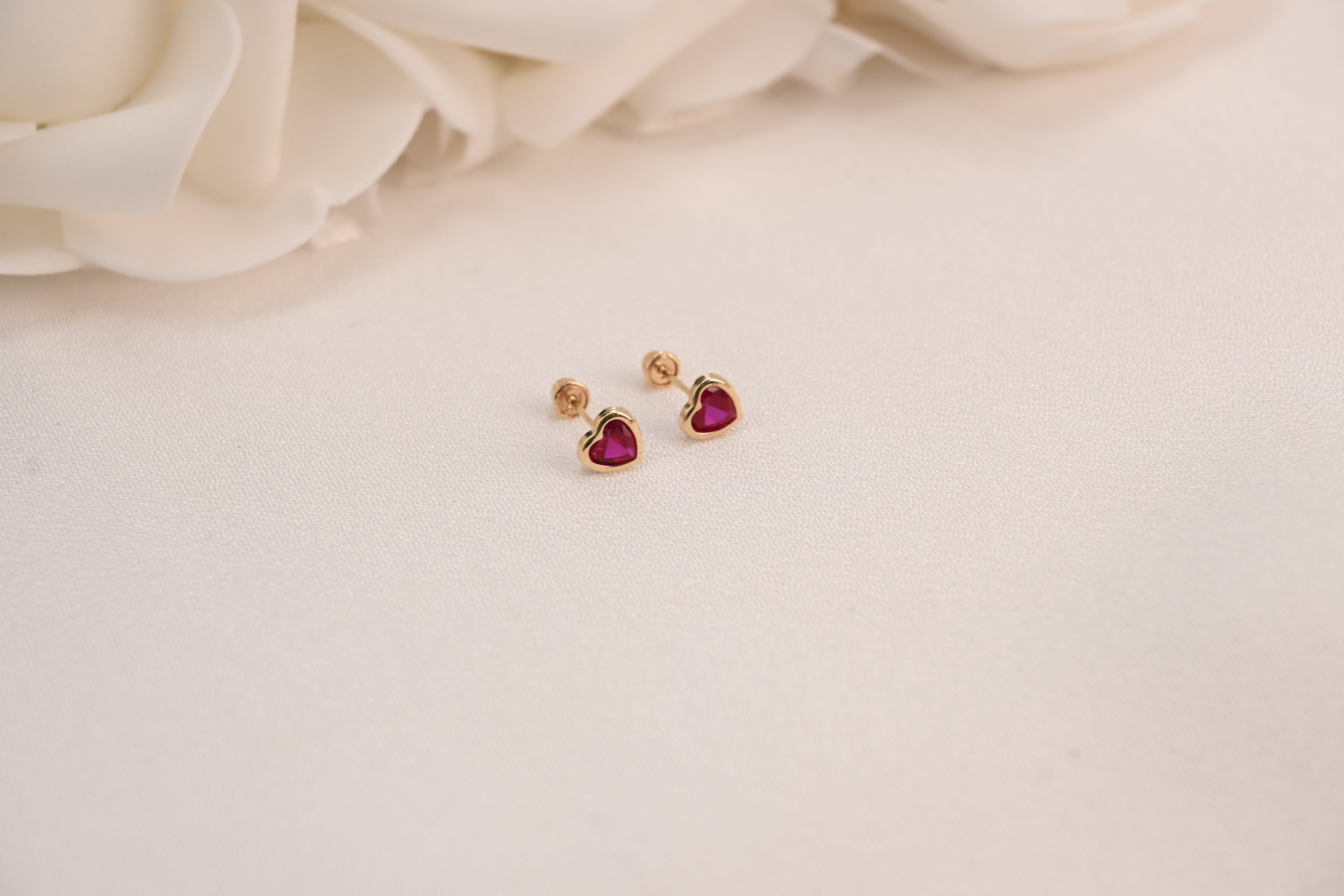 14k Bezel Heart Stud Earrings