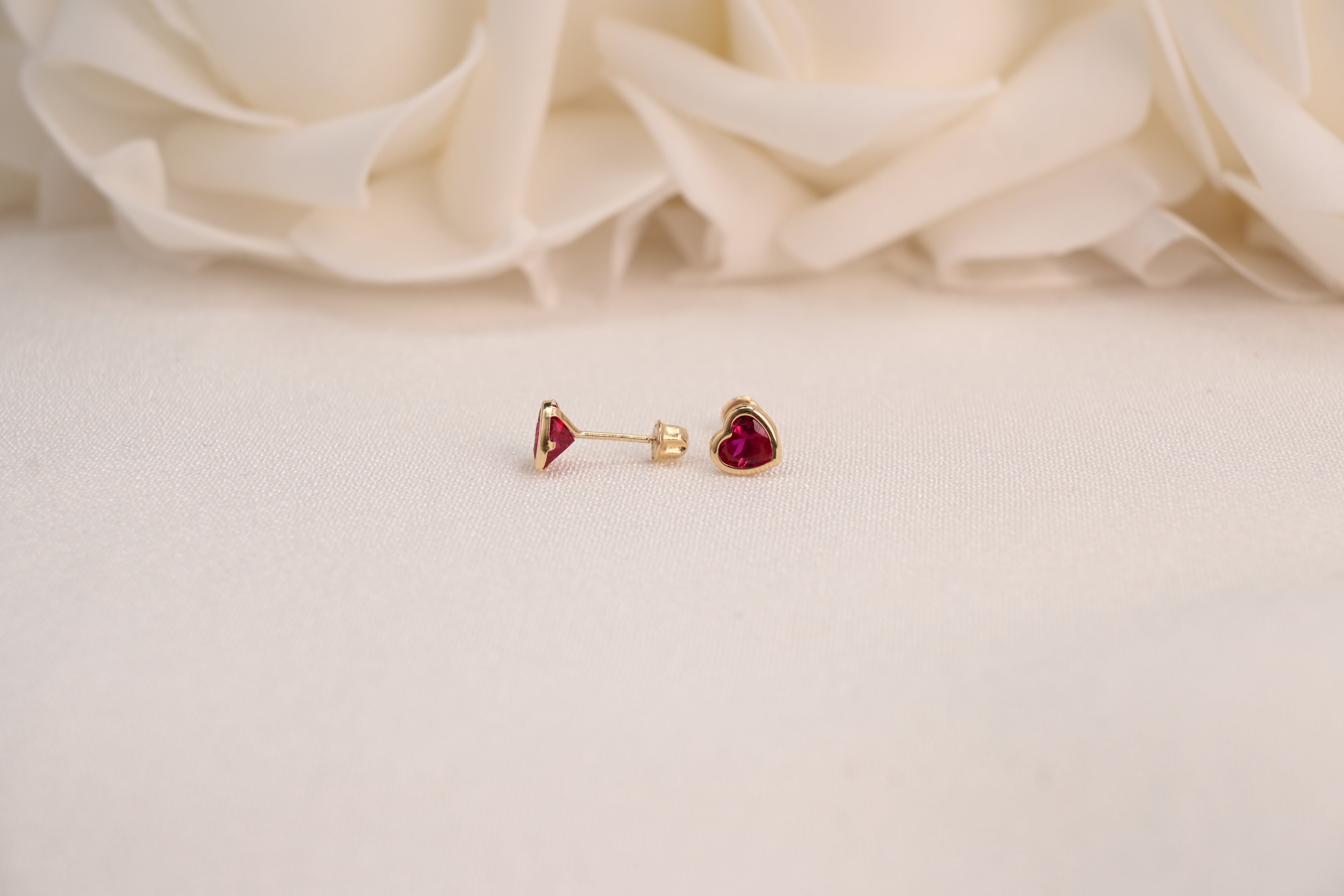 14k Bezel Heart Stud Earrings