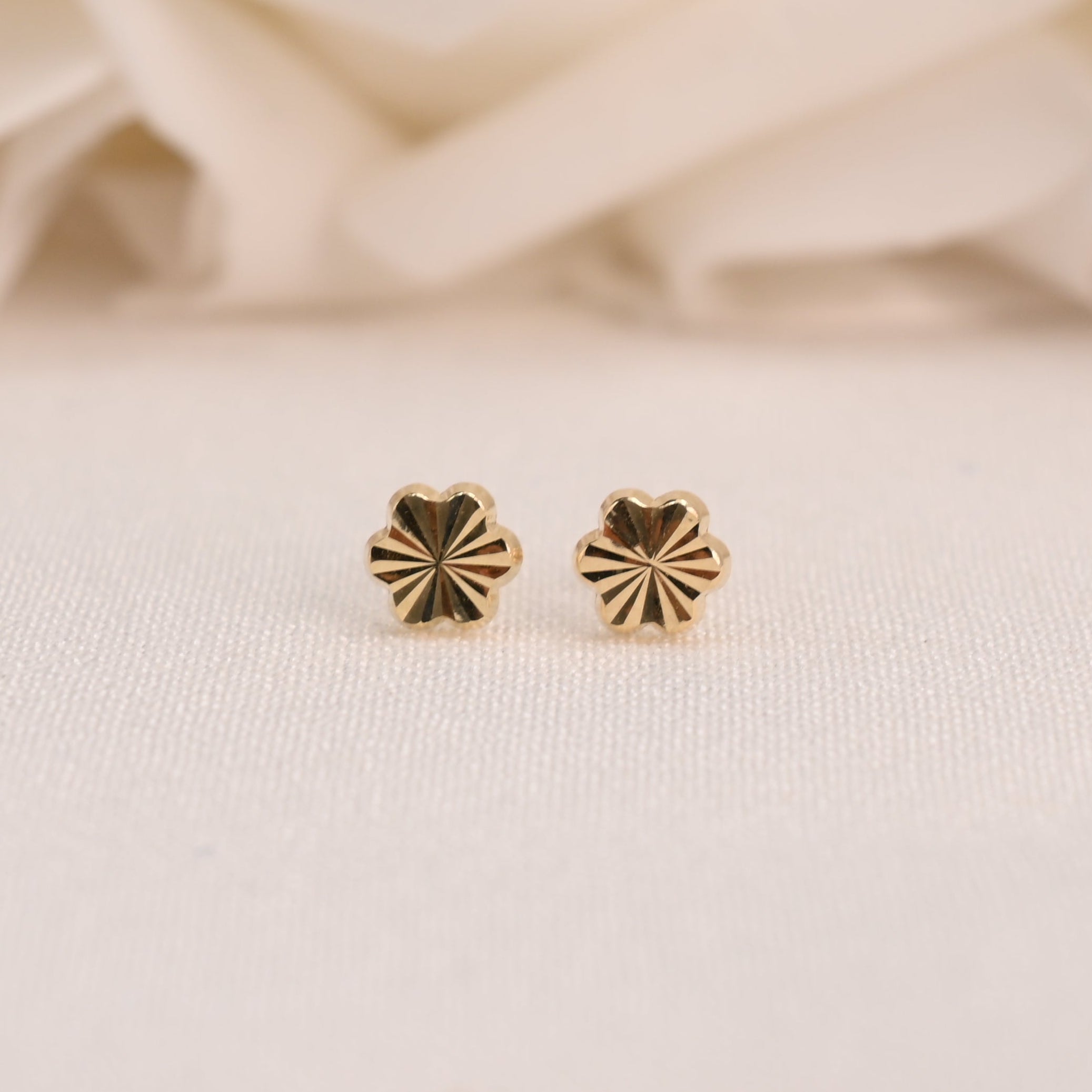 14k Baby Diamond-Cut Flower Stud Earrings