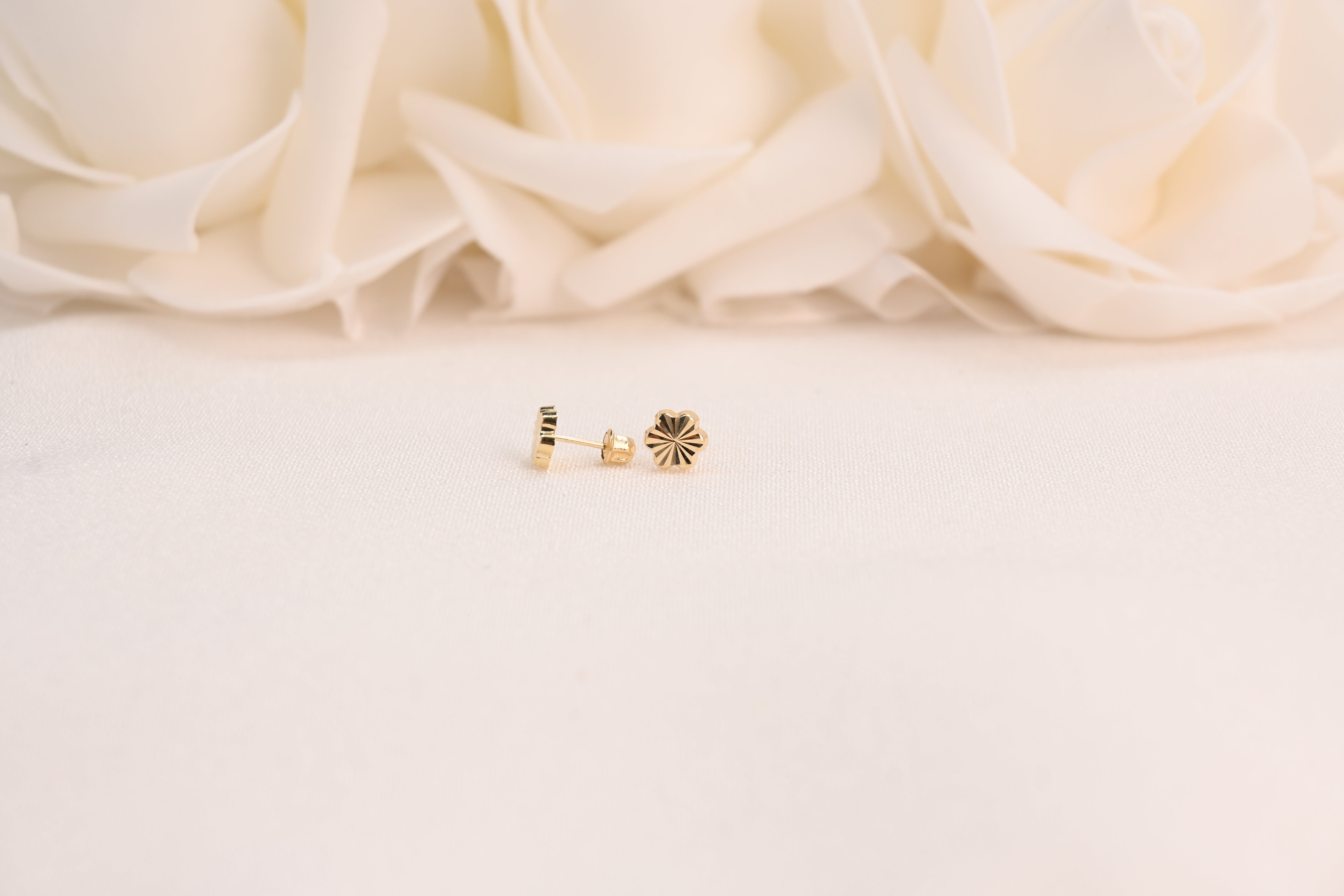 14k Baby Diamond-Cut Flower Stud Earrings