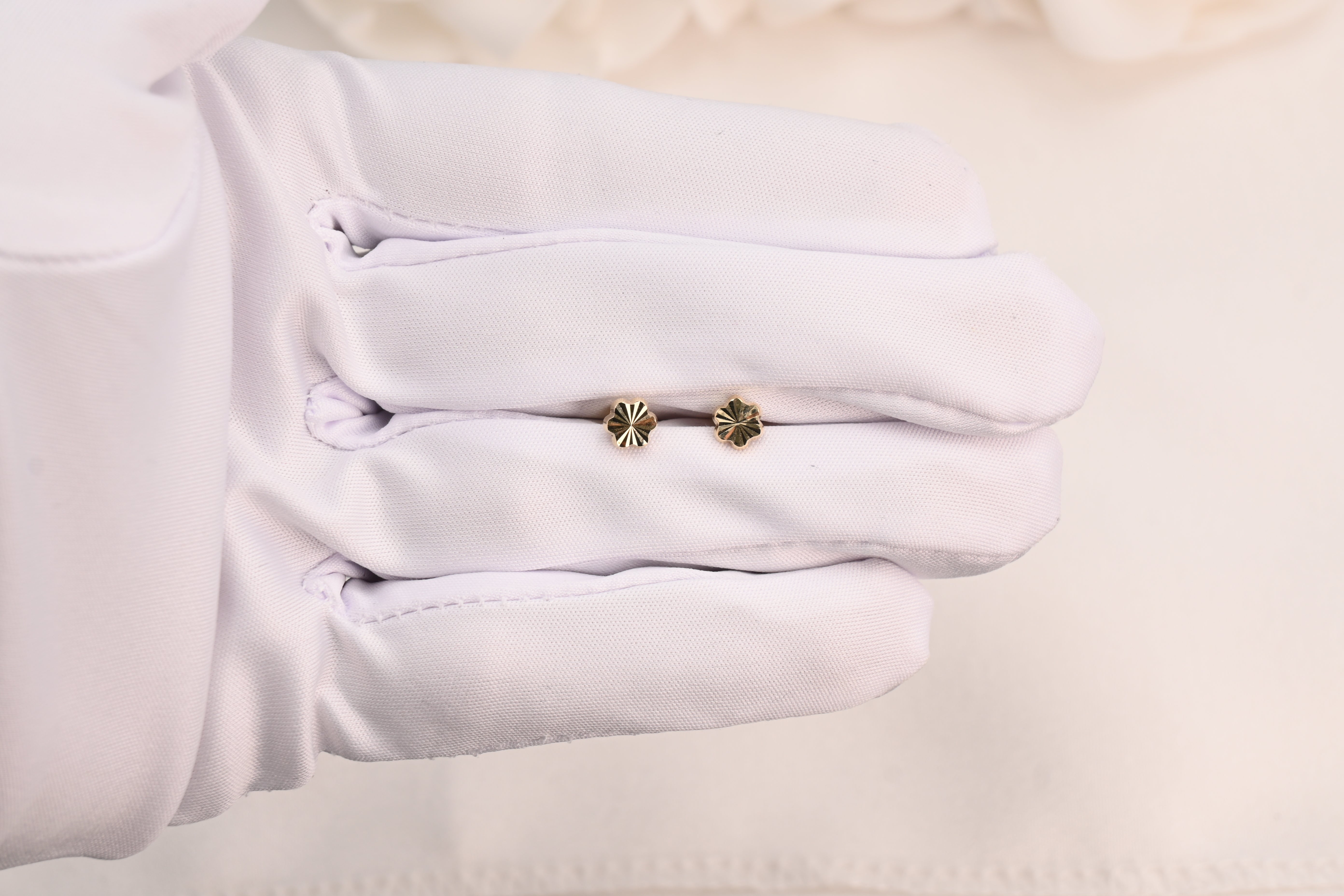 14k Baby Diamond-Cut Flower Stud Earrings