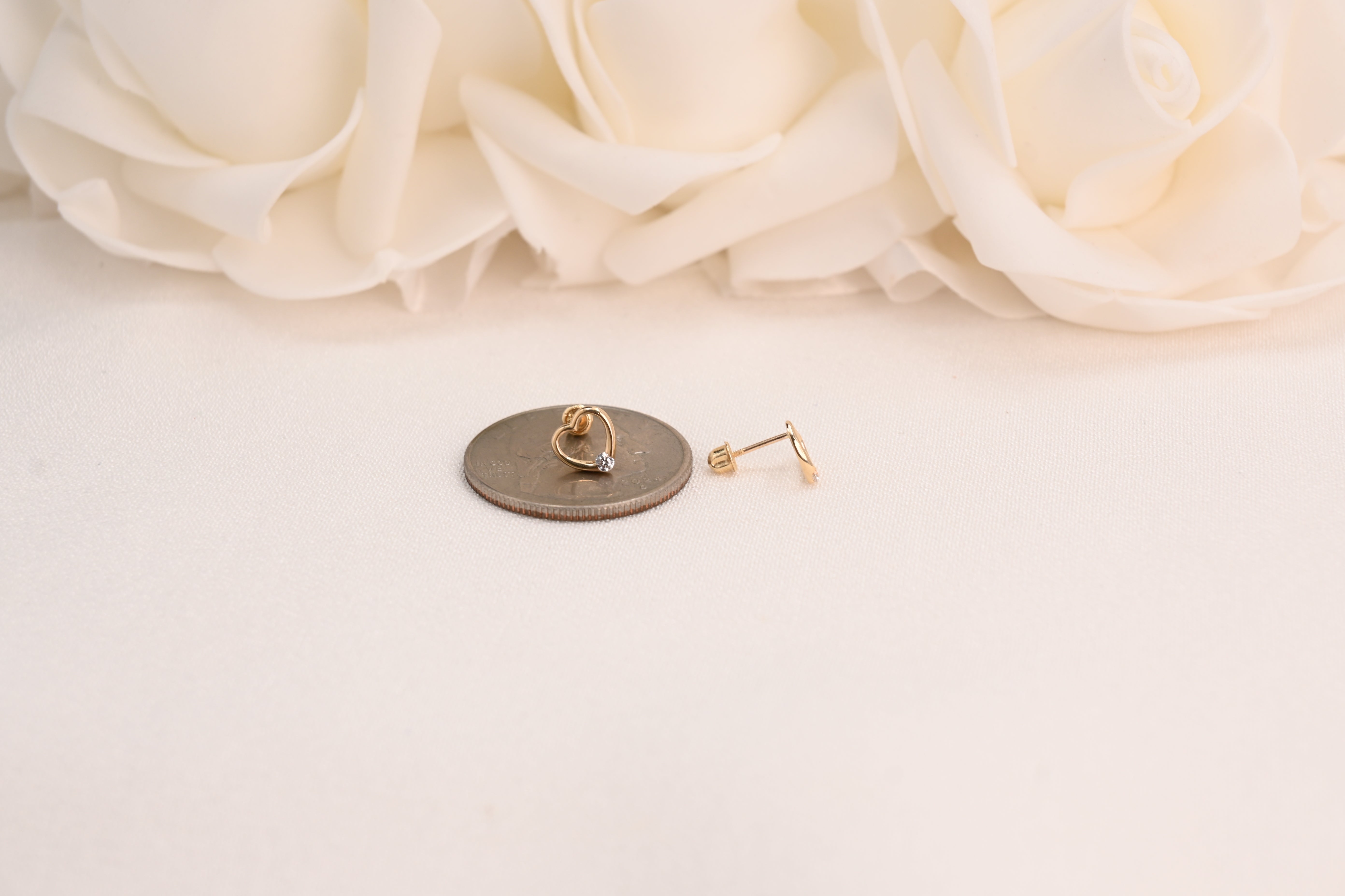 14k Hollow Heart Stud Earrings