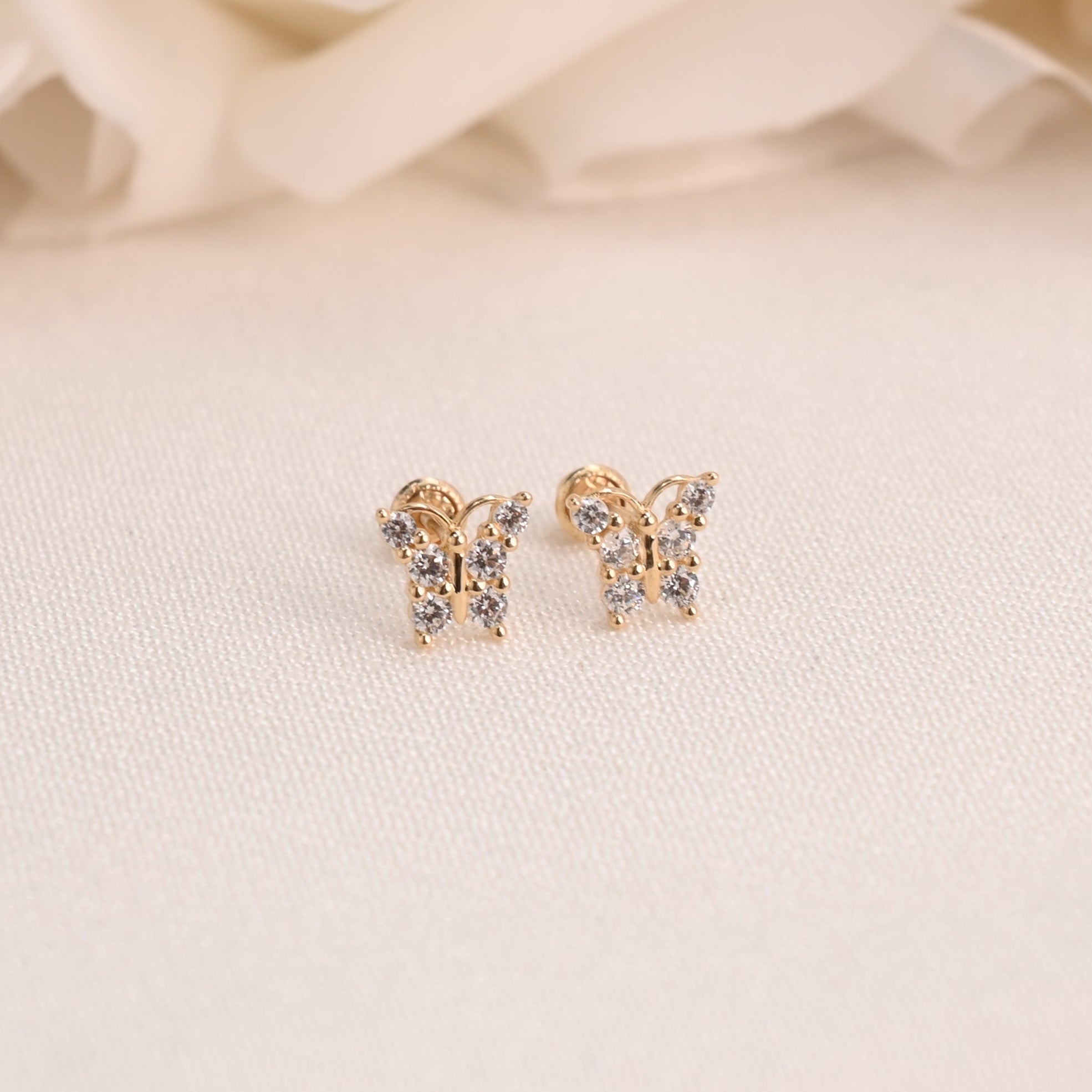 14k Butterfly Sparkle Stud Earrings