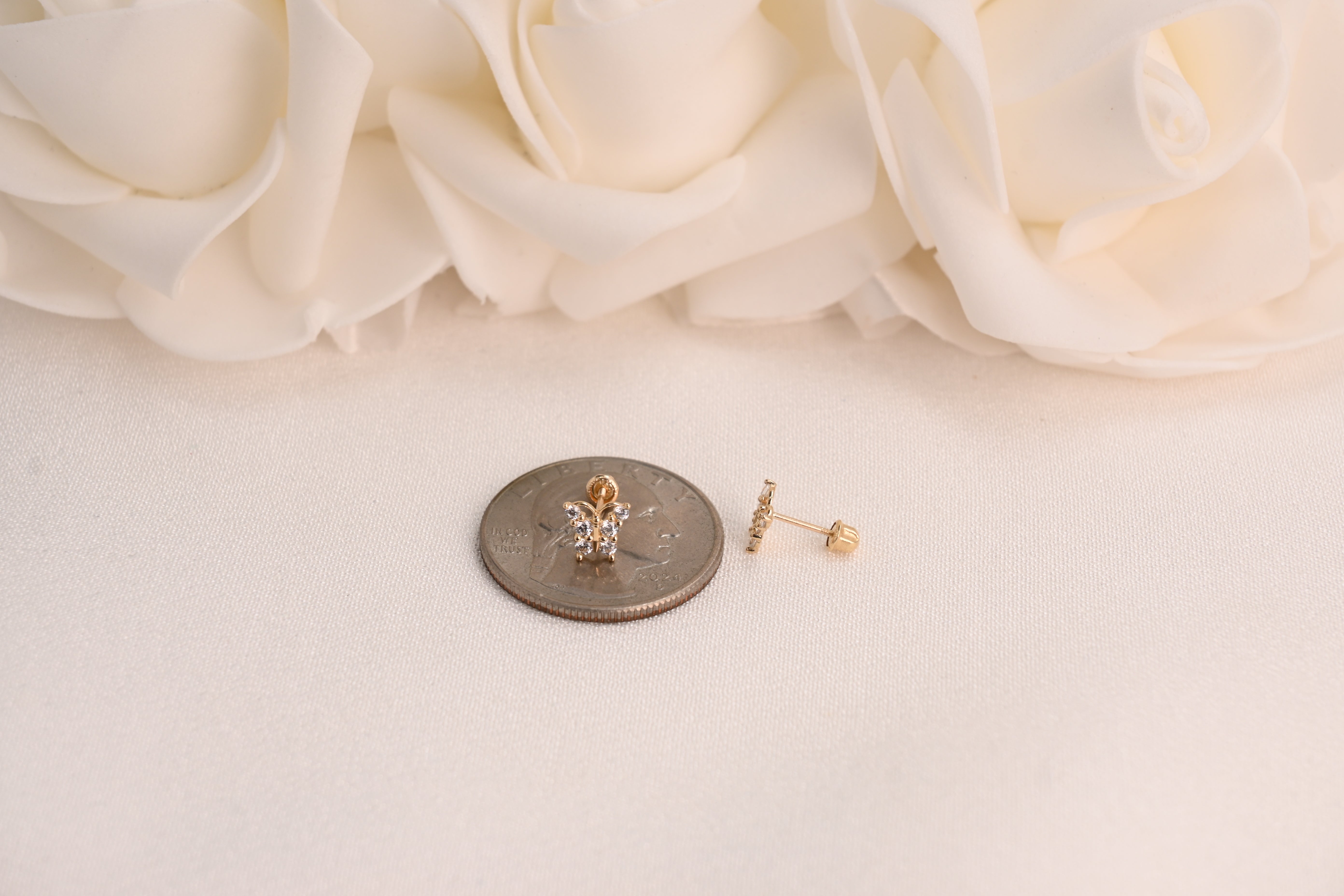 14k Butterfly Sparkle Stud Earrings
