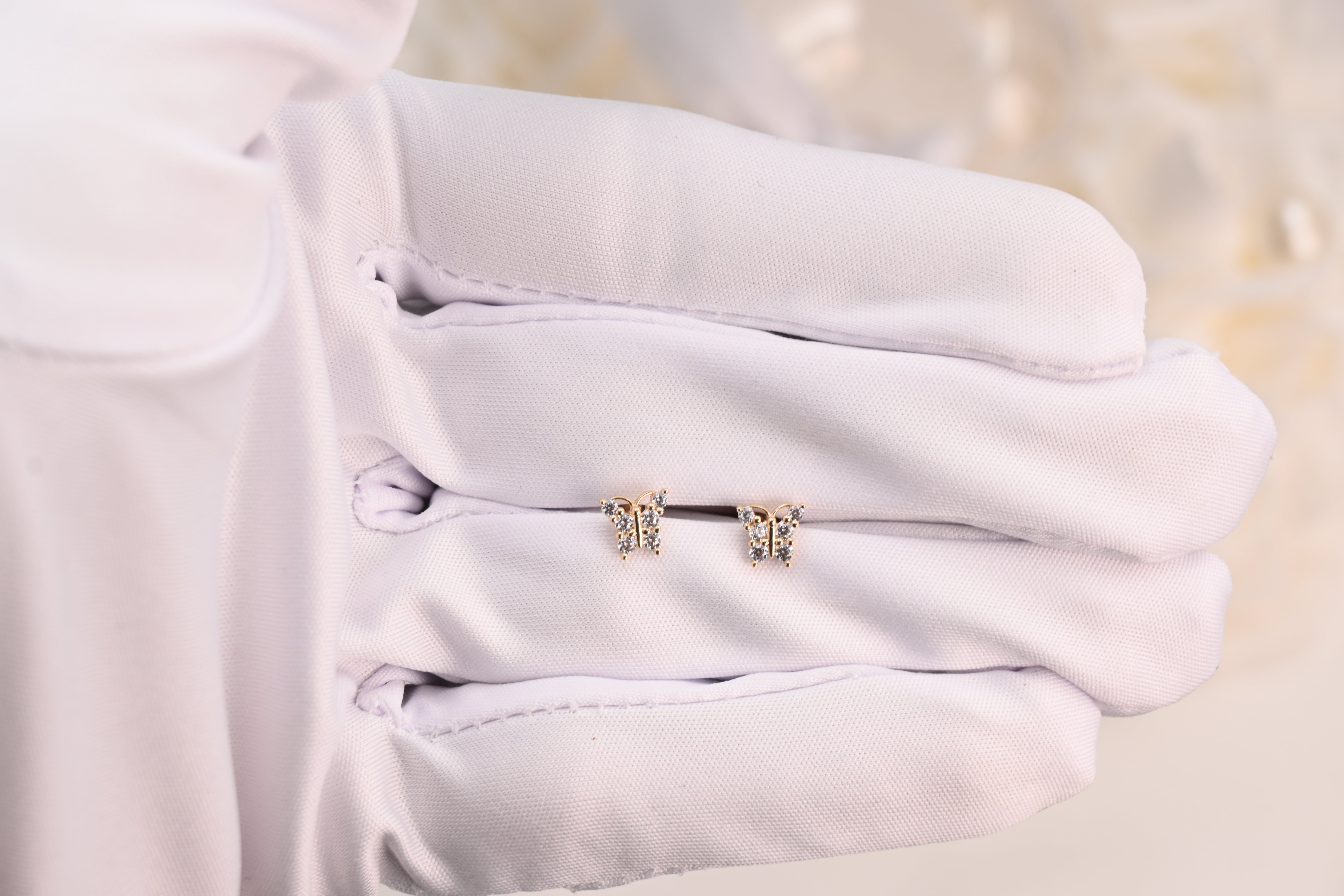 14k Butterfly Sparkle Stud Earrings