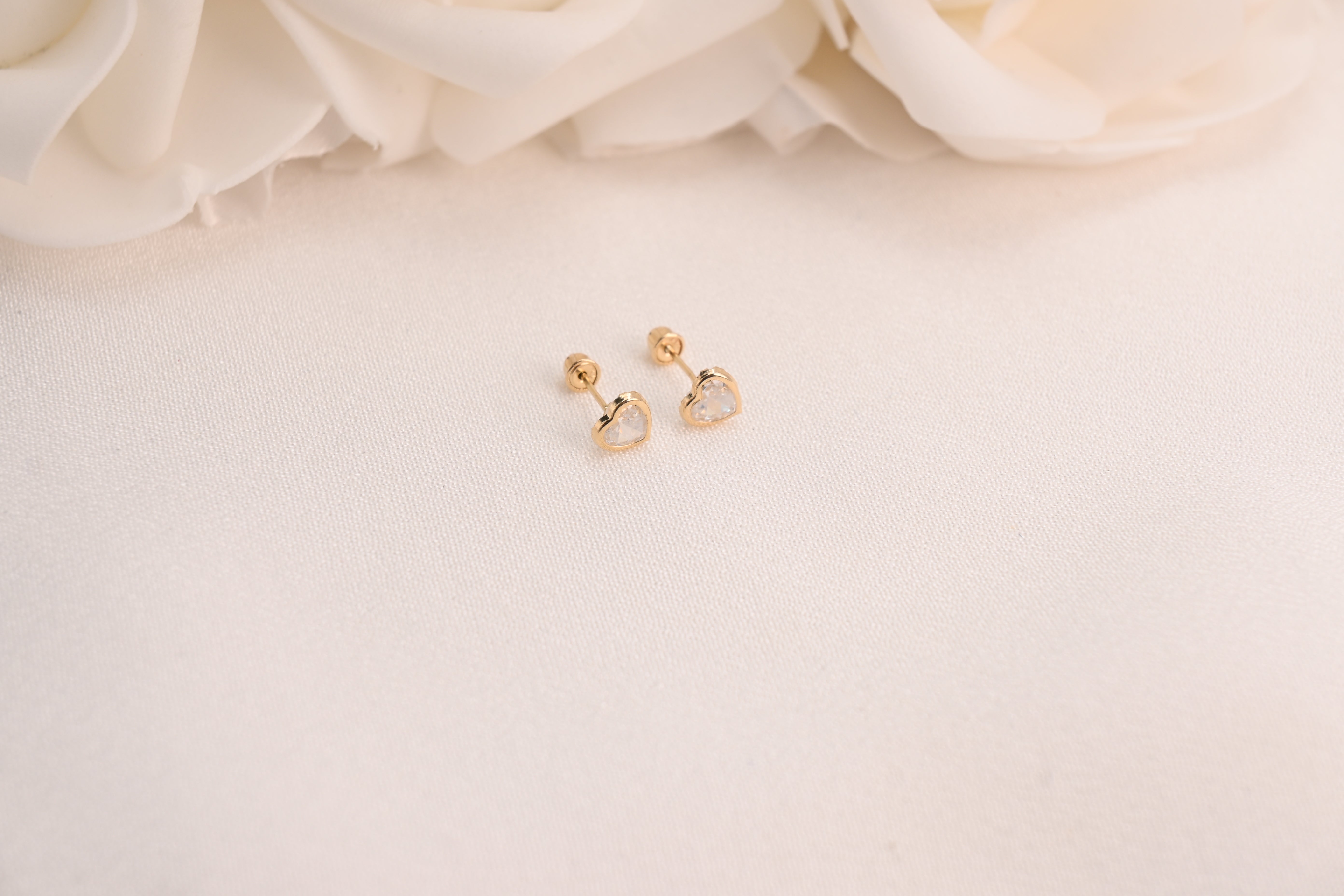 14k Bezel Heart Stud Earrings