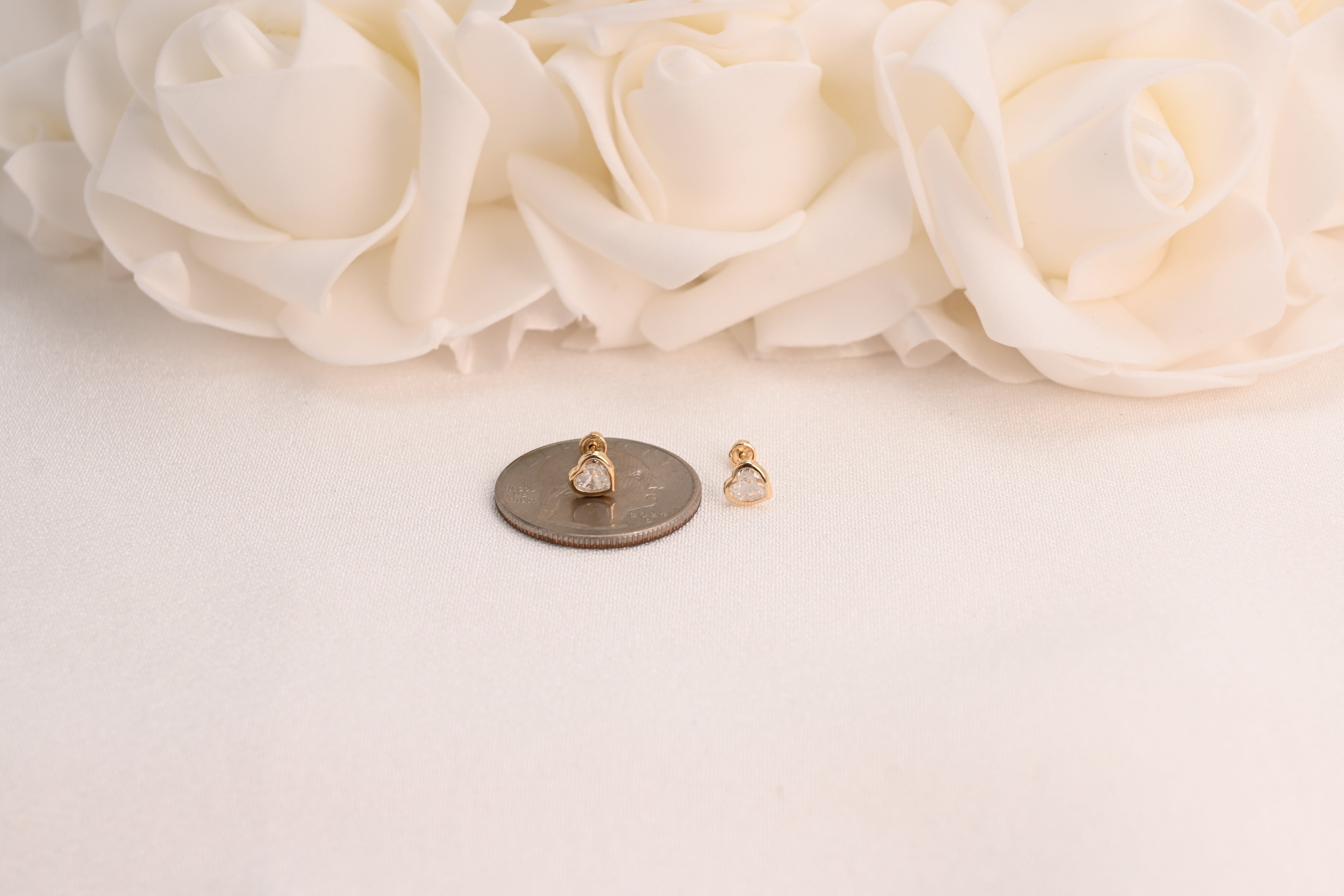 14k Bezel Heart Stud Earrings