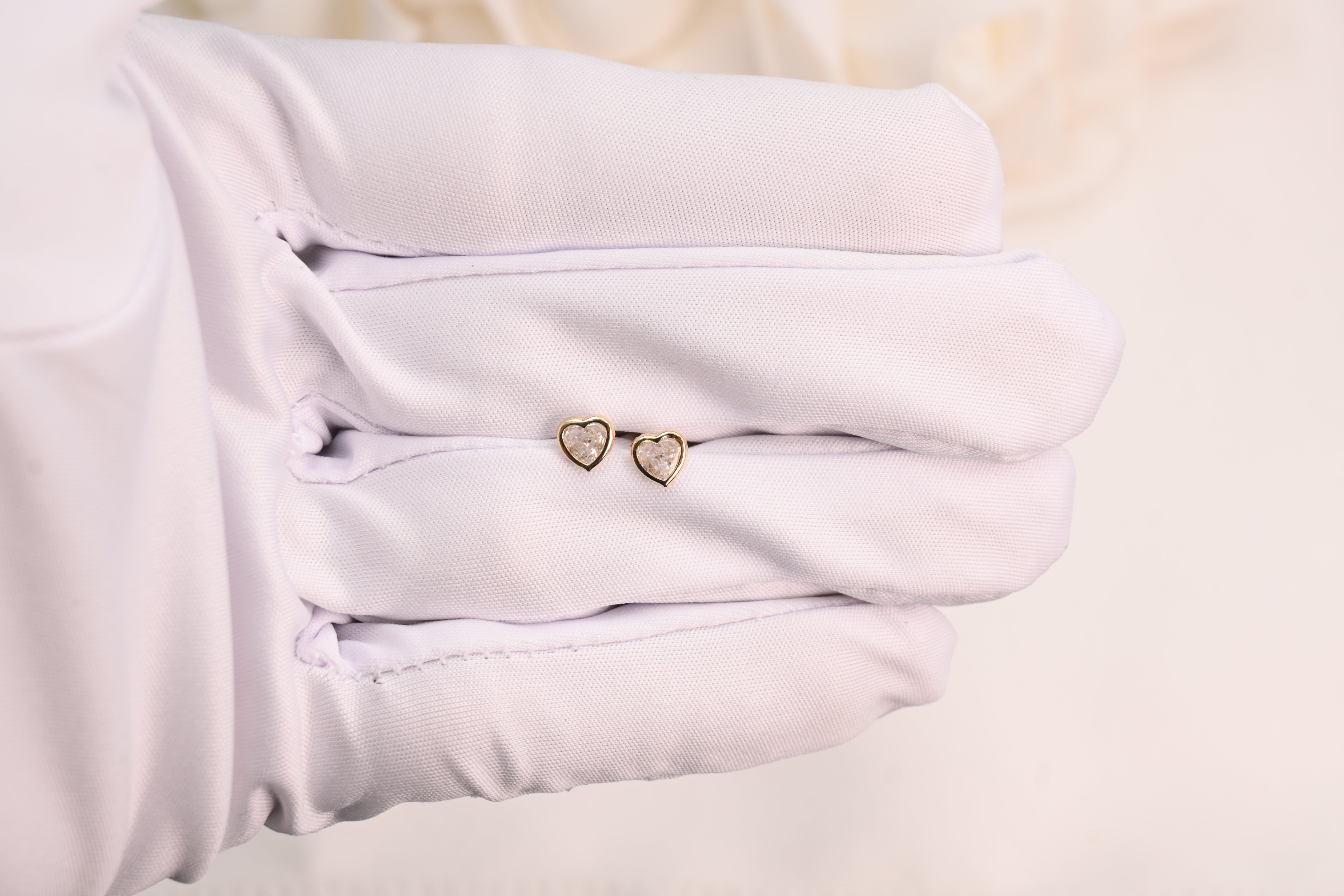 14k Bezel Heart Stud Earrings