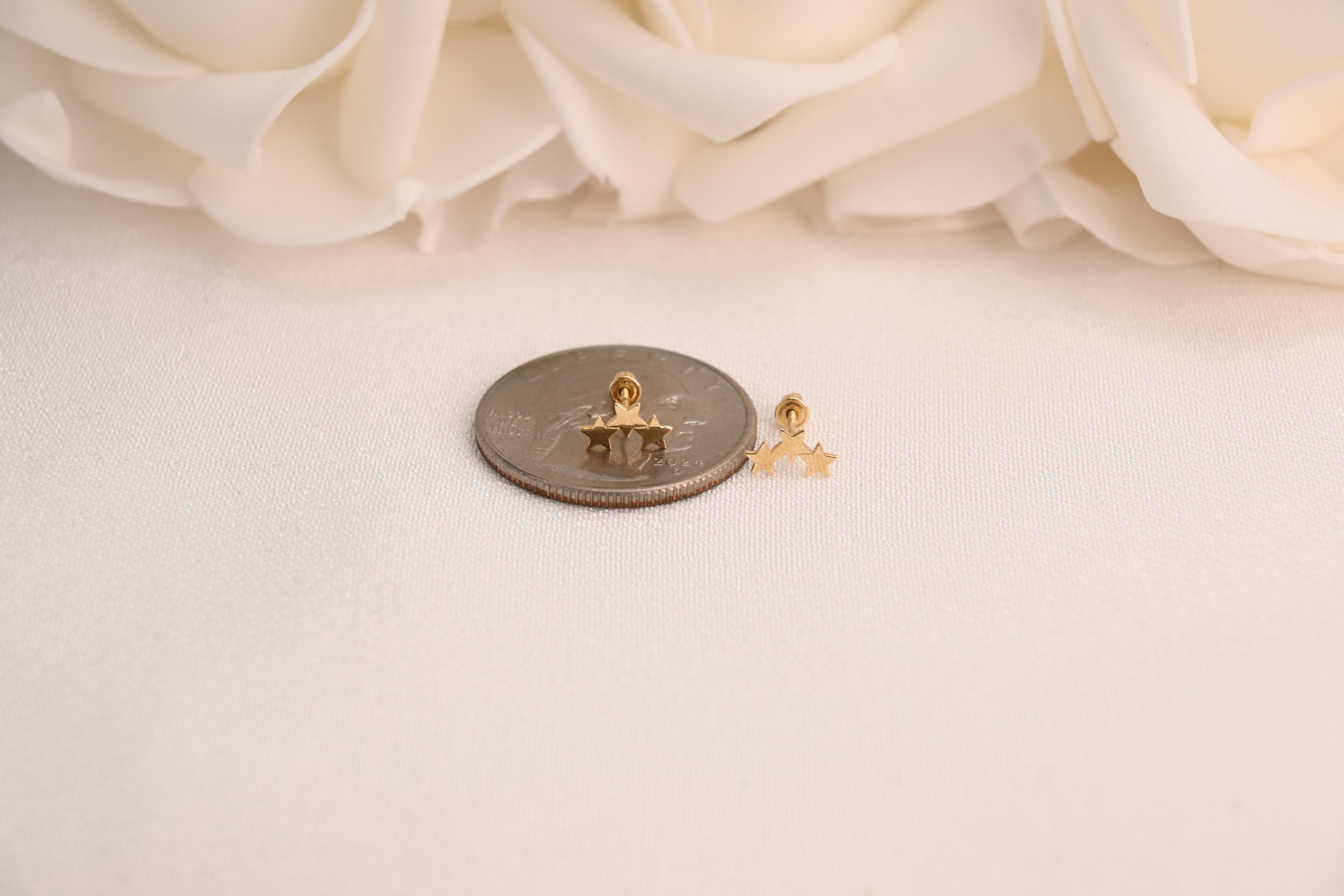 14k Triple Star Stud Earrings