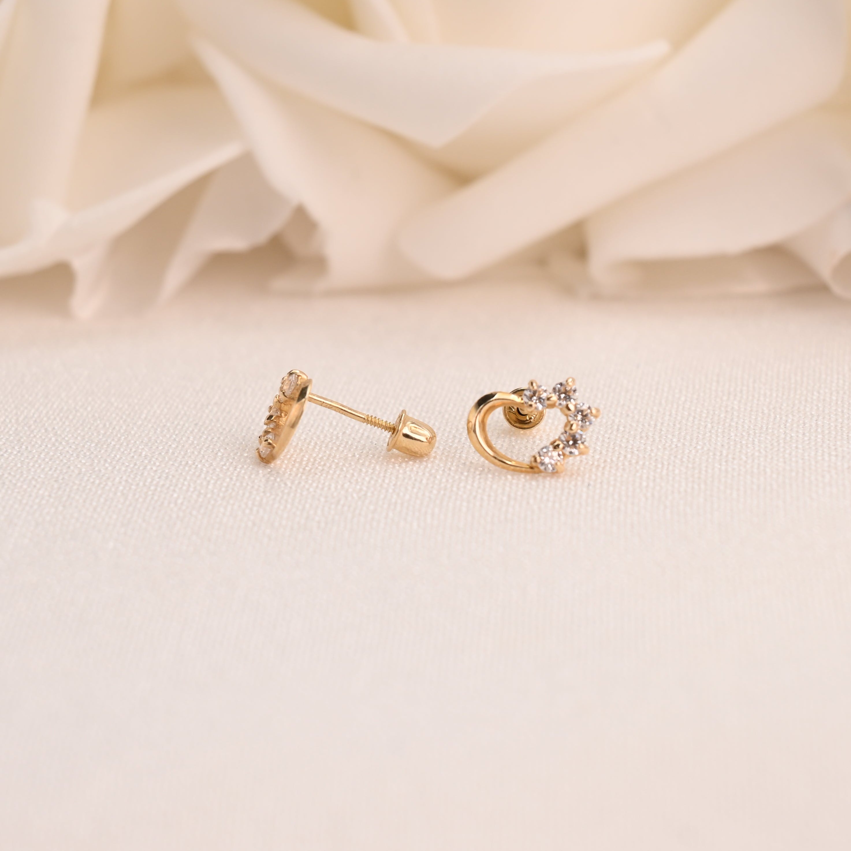 14k Open Heart Half Cz Stud Earrings