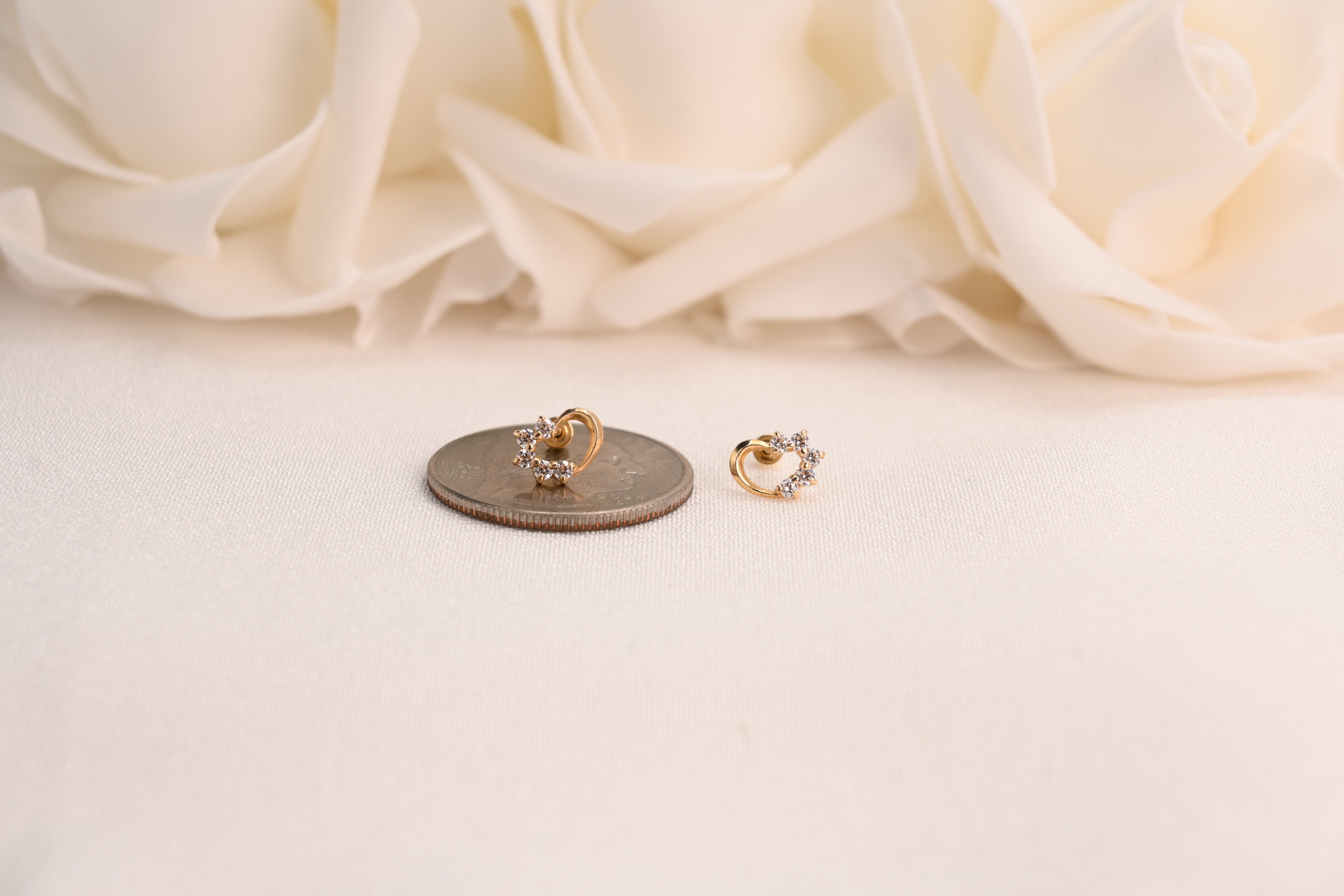 14k Open Heart Half Cz Stud Earrings