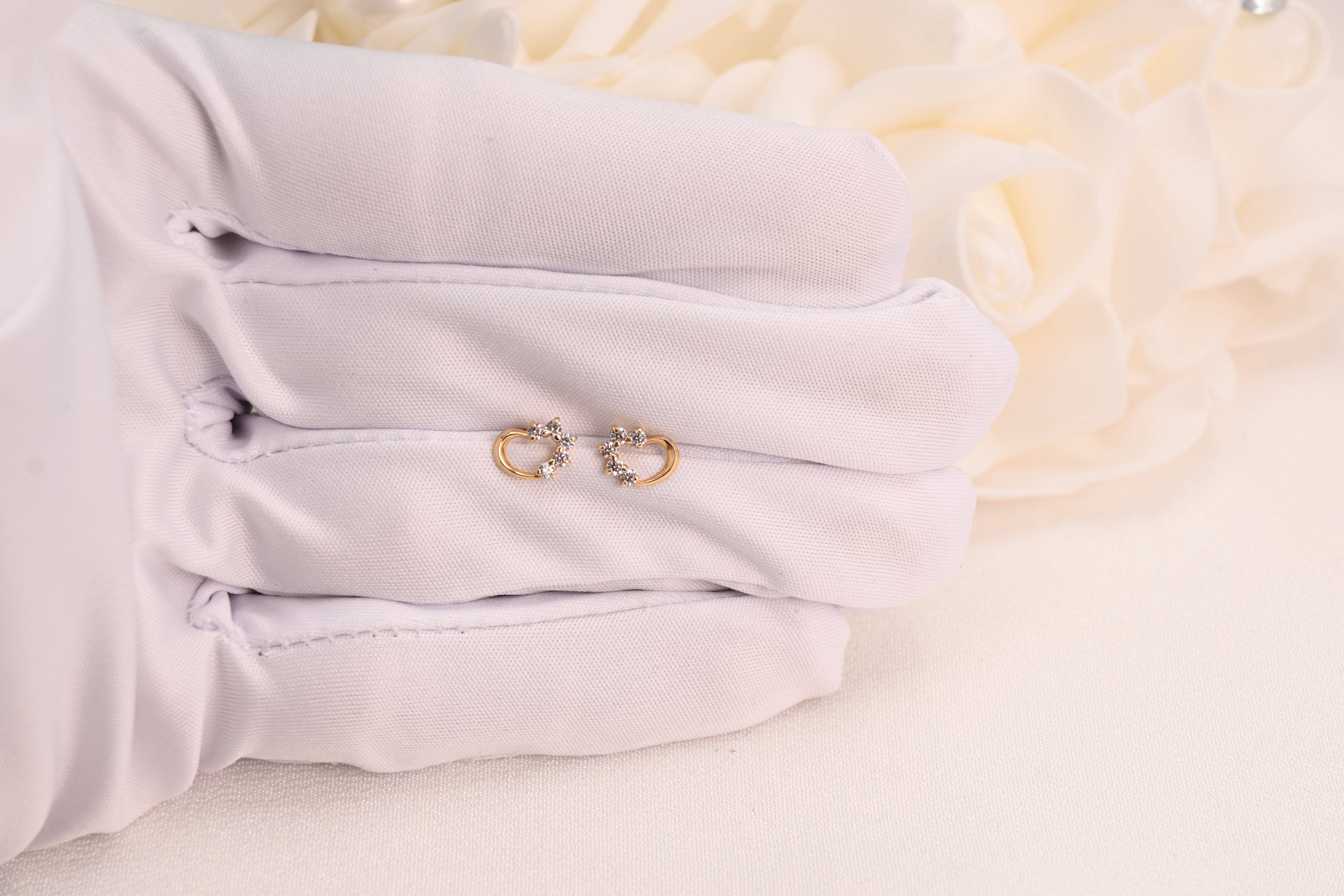 14k Open Heart Half Cz Stud Earrings