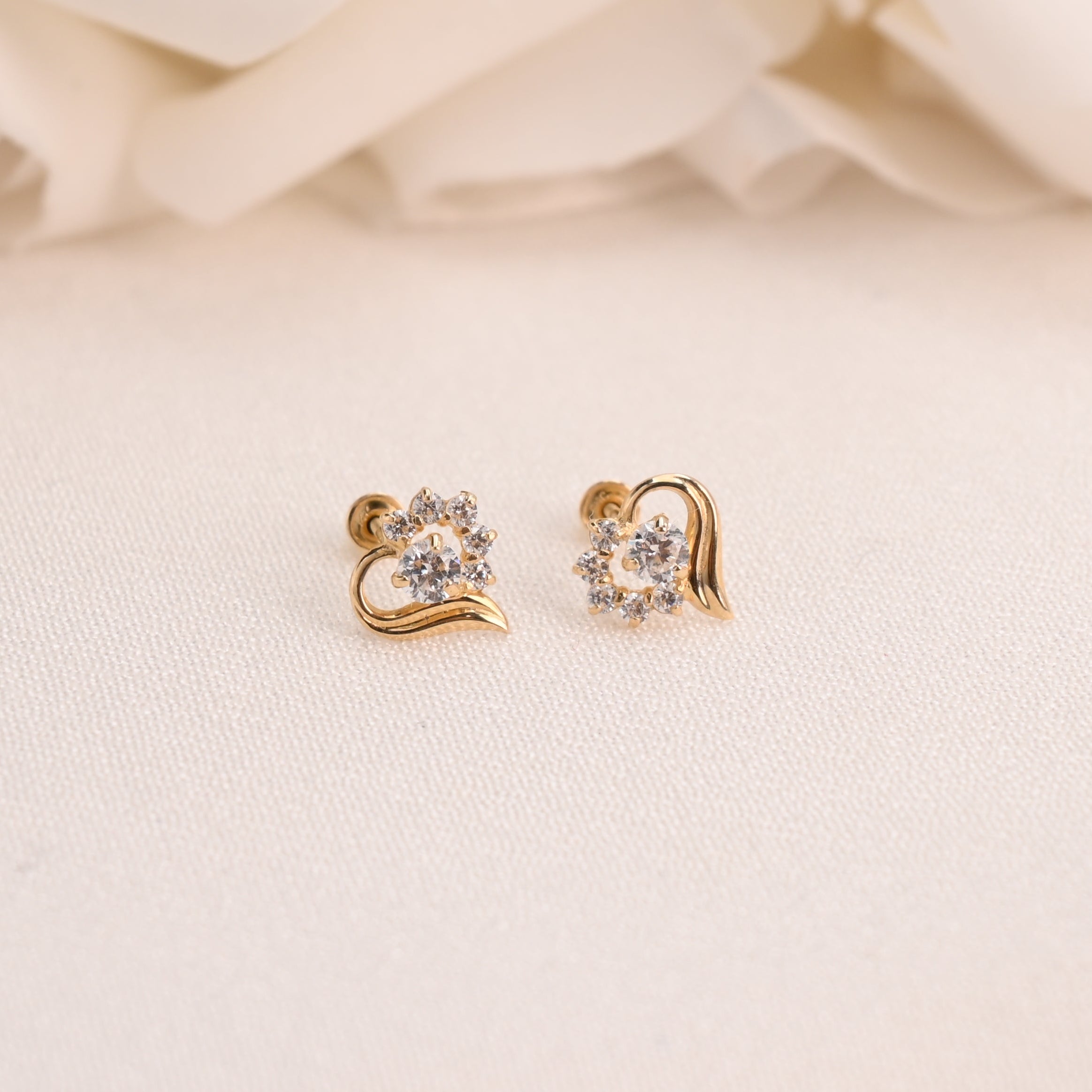 14k Heart CZ Stud Earrings