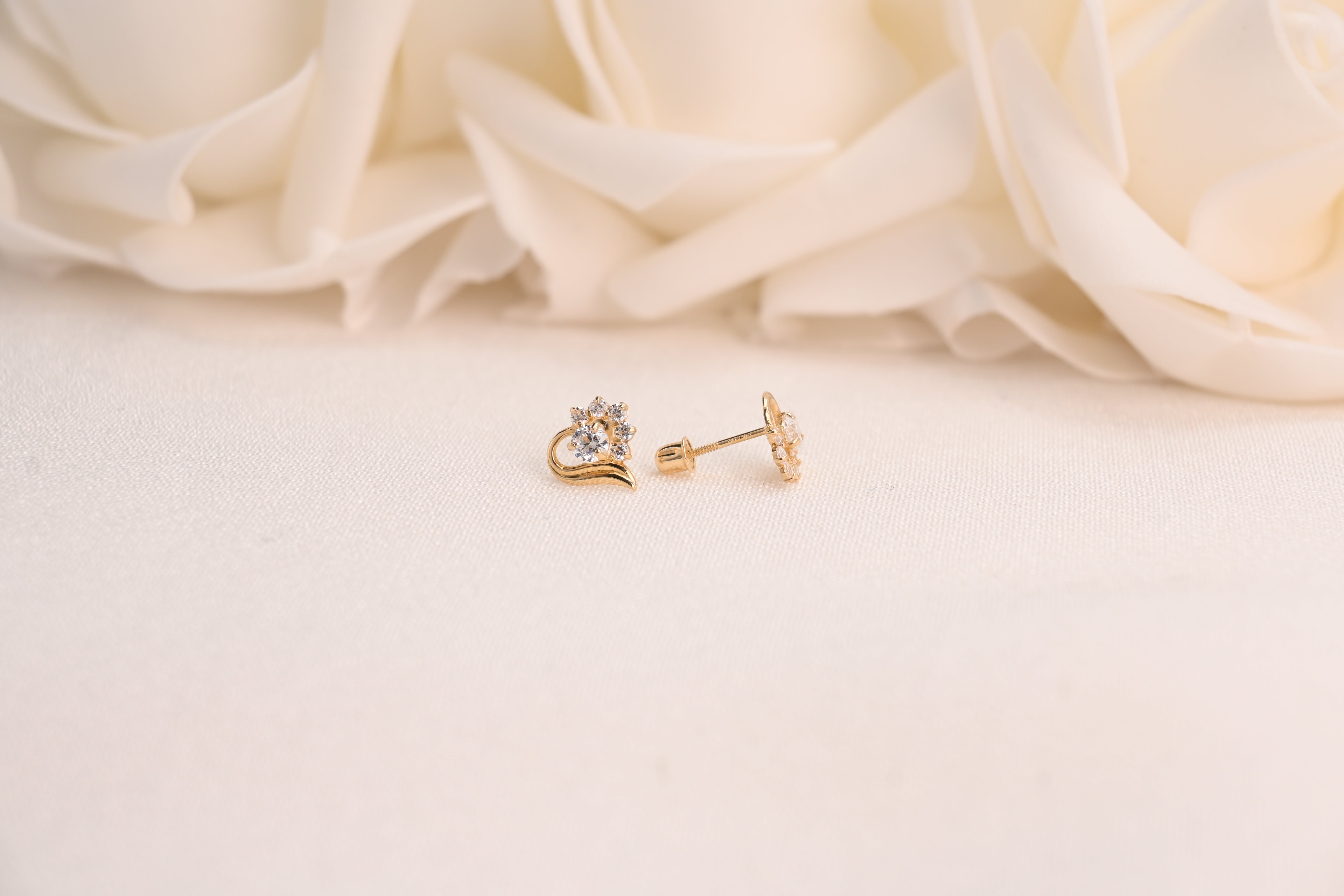 14k Heart CZ Stud Earrings