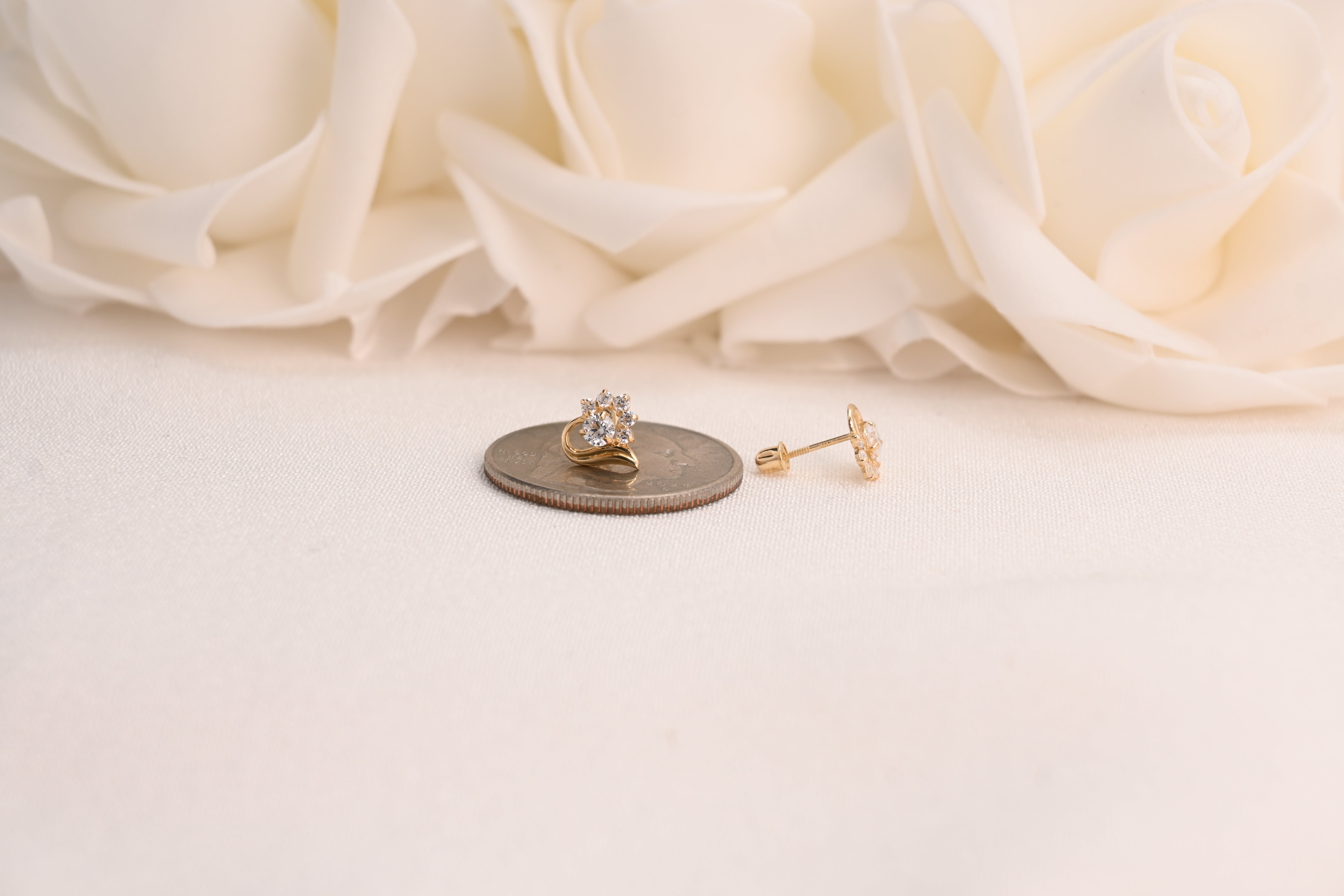 14k Heart CZ Stud Earrings