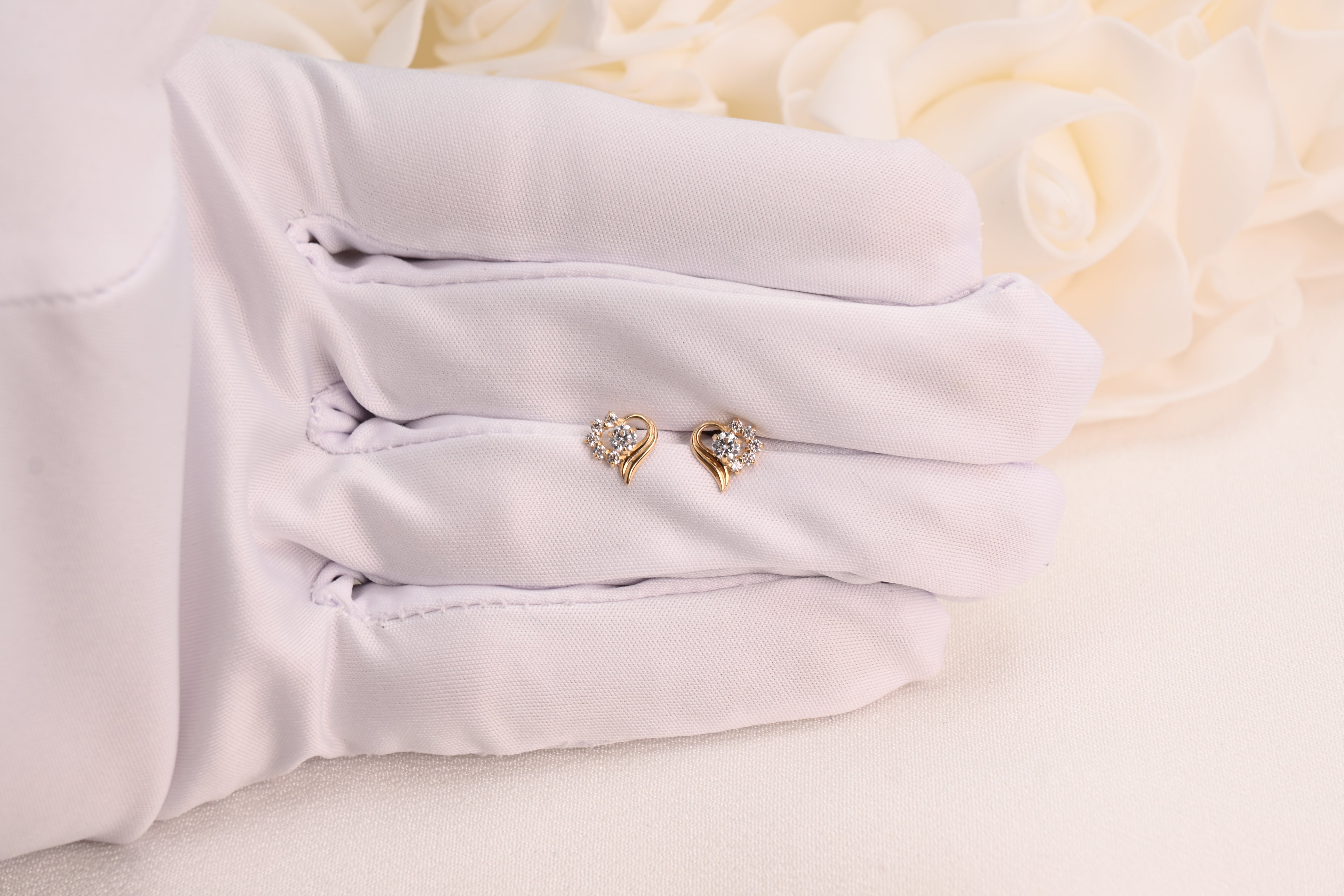 14k Heart CZ Stud Earrings