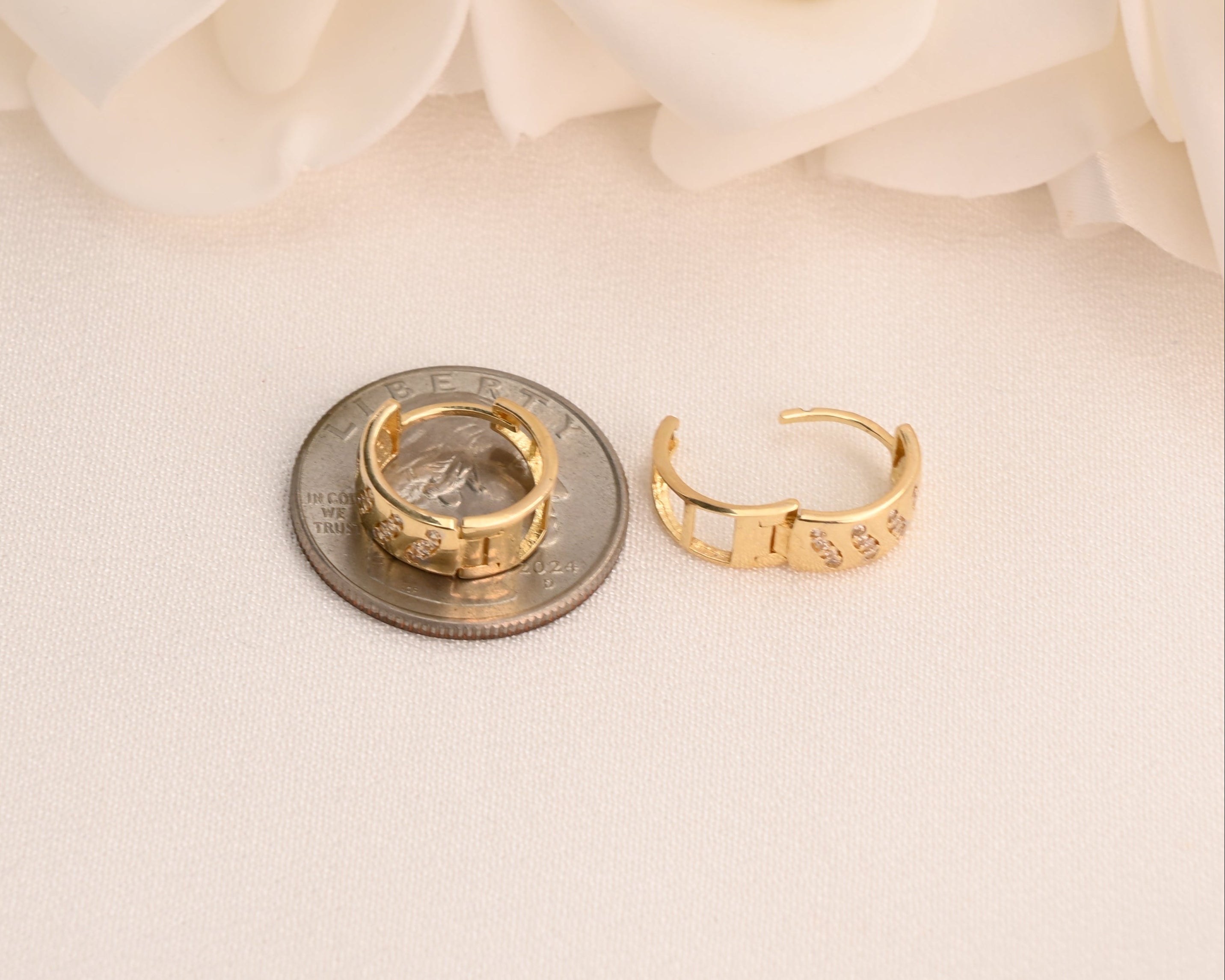 14k Wavy CZ Huggie Earrings