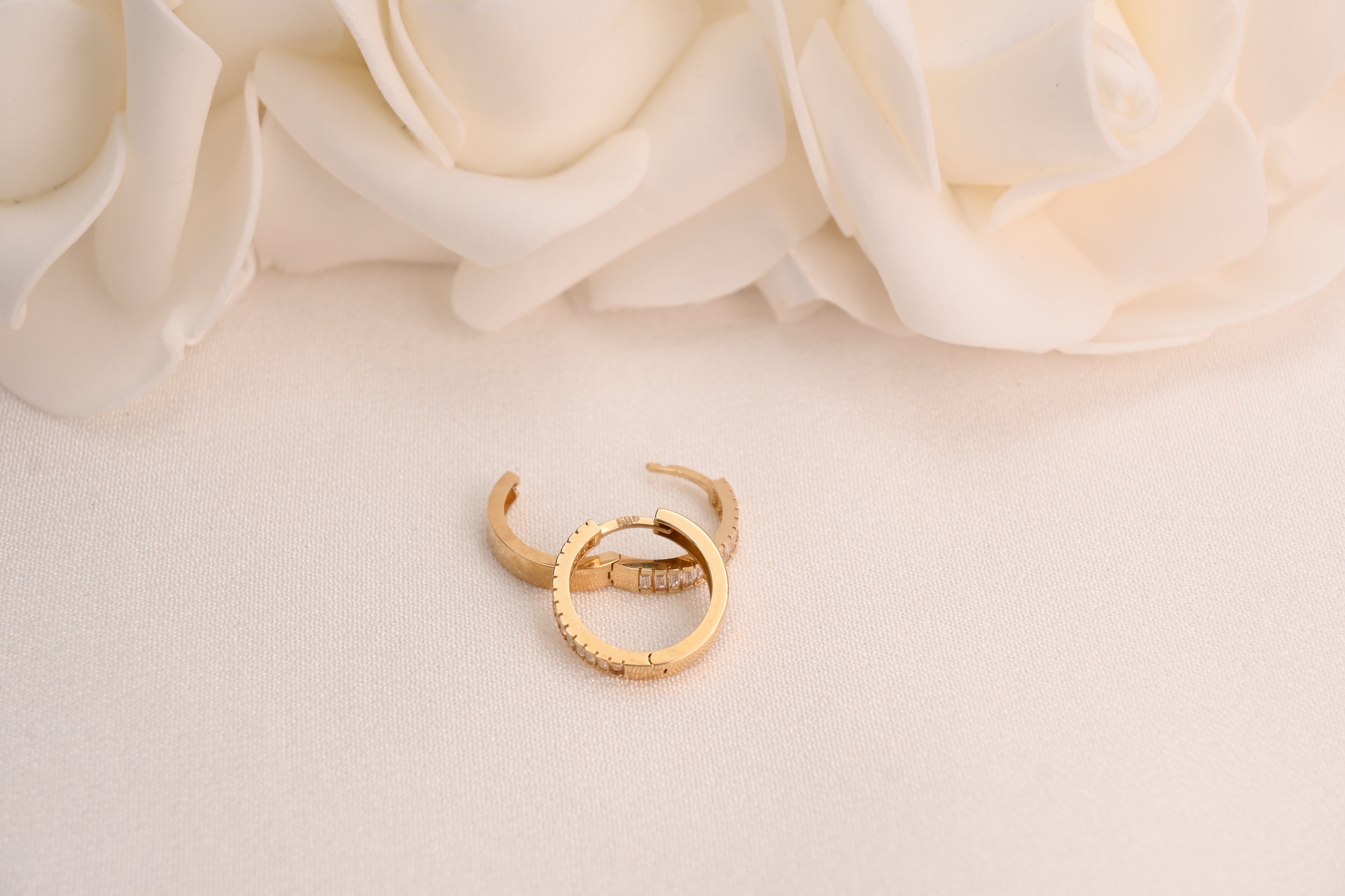 14k Baguette CZ Huggies Earrings - 16mm
