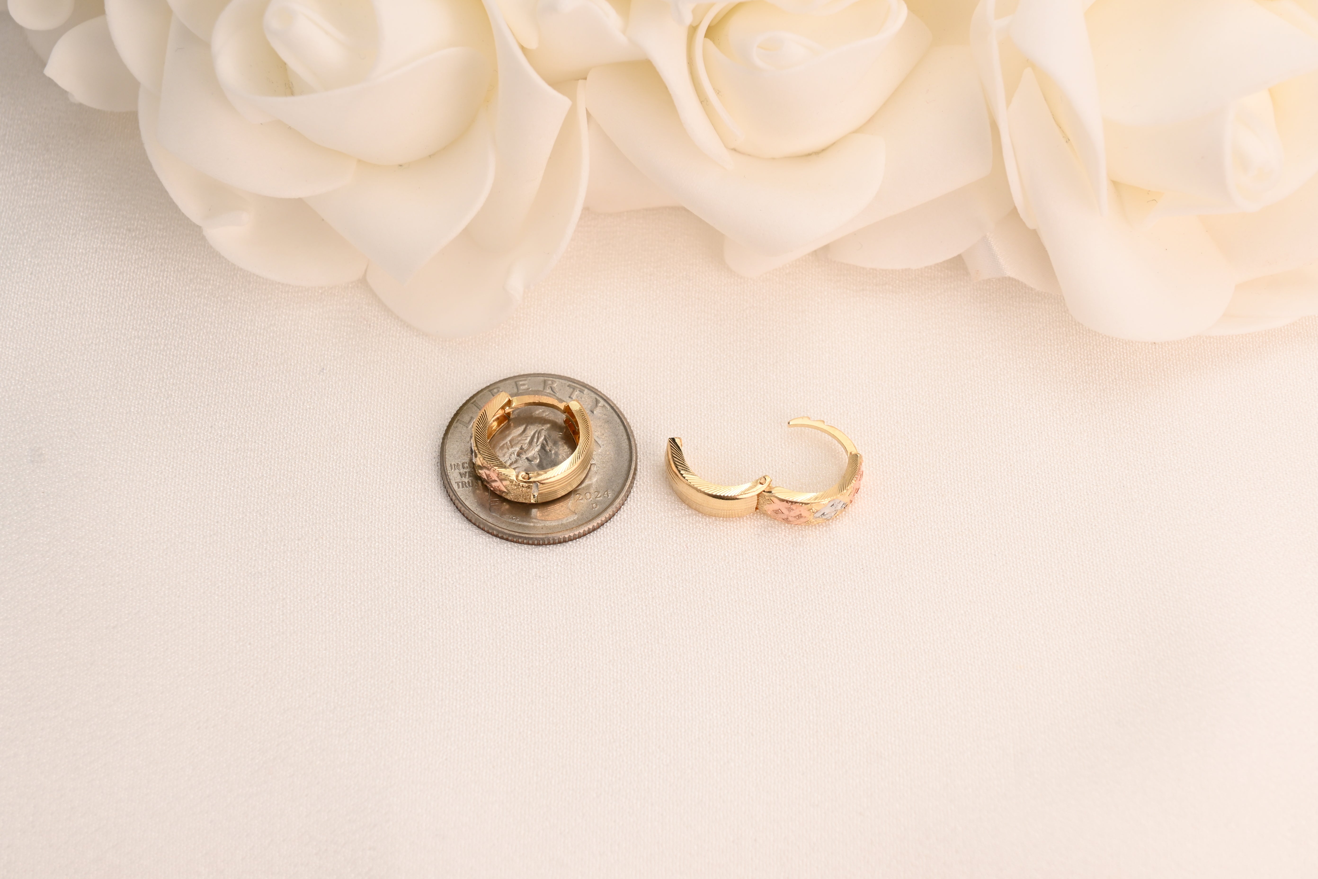 14k Tricolor X Diamond Cut Huggie Earrings - 15mm