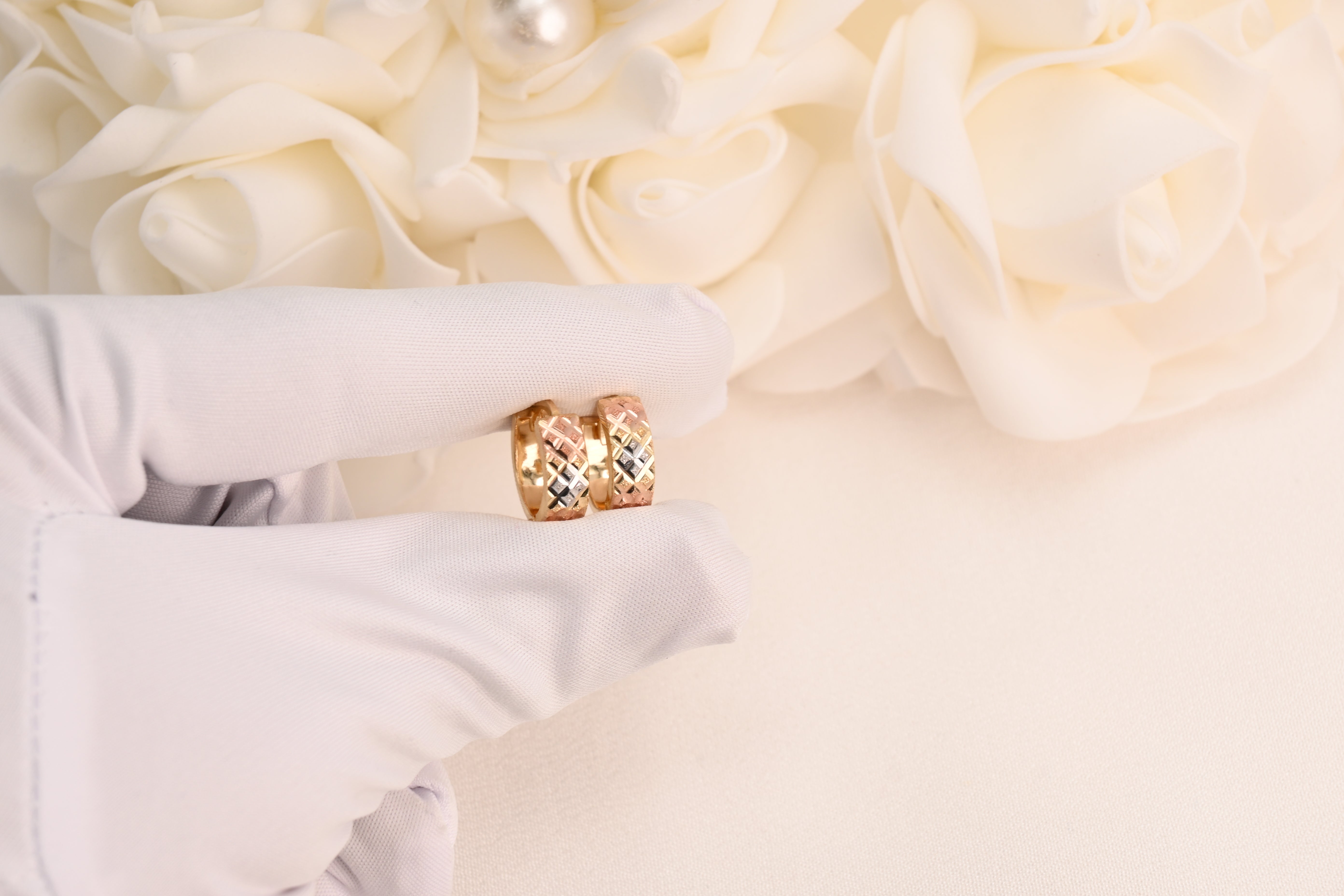14k Tricolor X Diamond Cut Huggie Earrings - 15mm