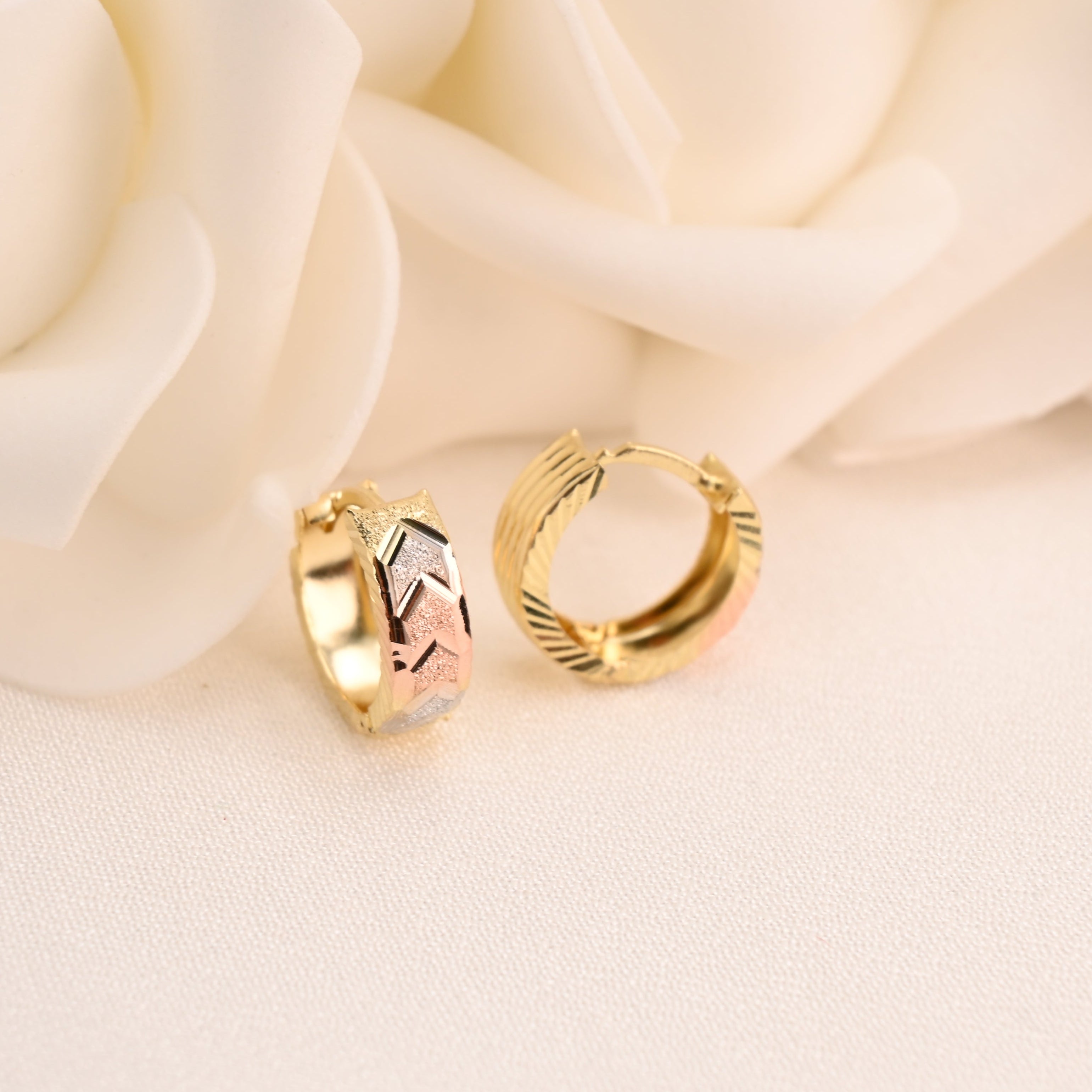 14k Tri Color Gold Huggies Earrings - 5mm
