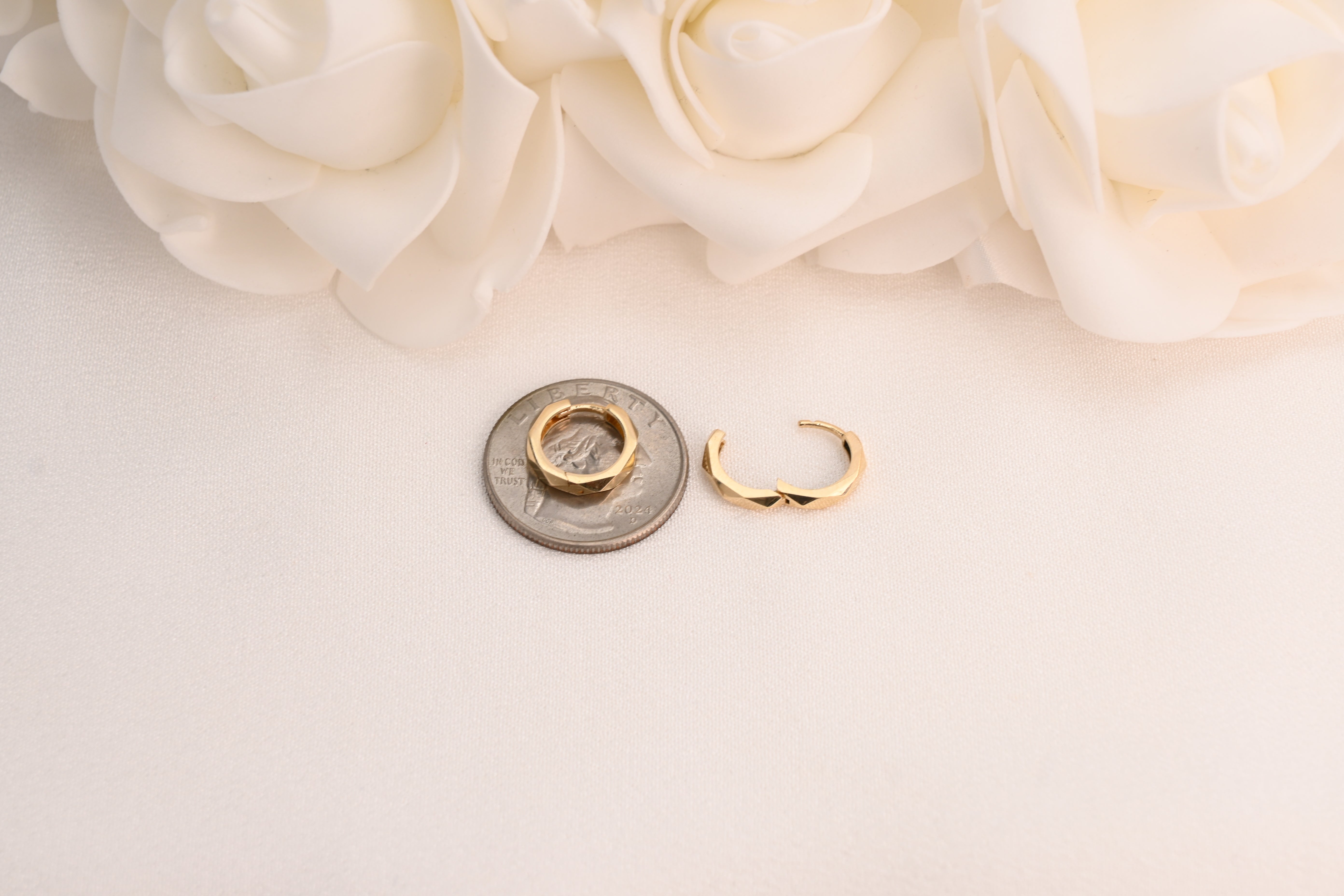 Solid 14k Gold Hammered Huggies Earrings - 12.5mm