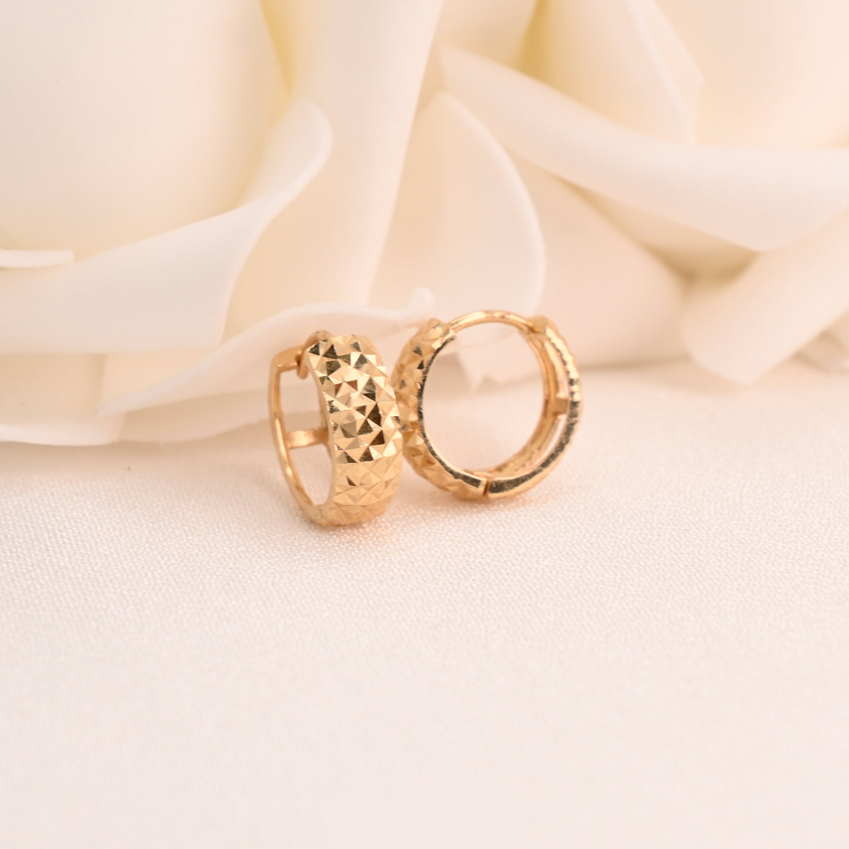14k Diamond Cut Huggies Earrings