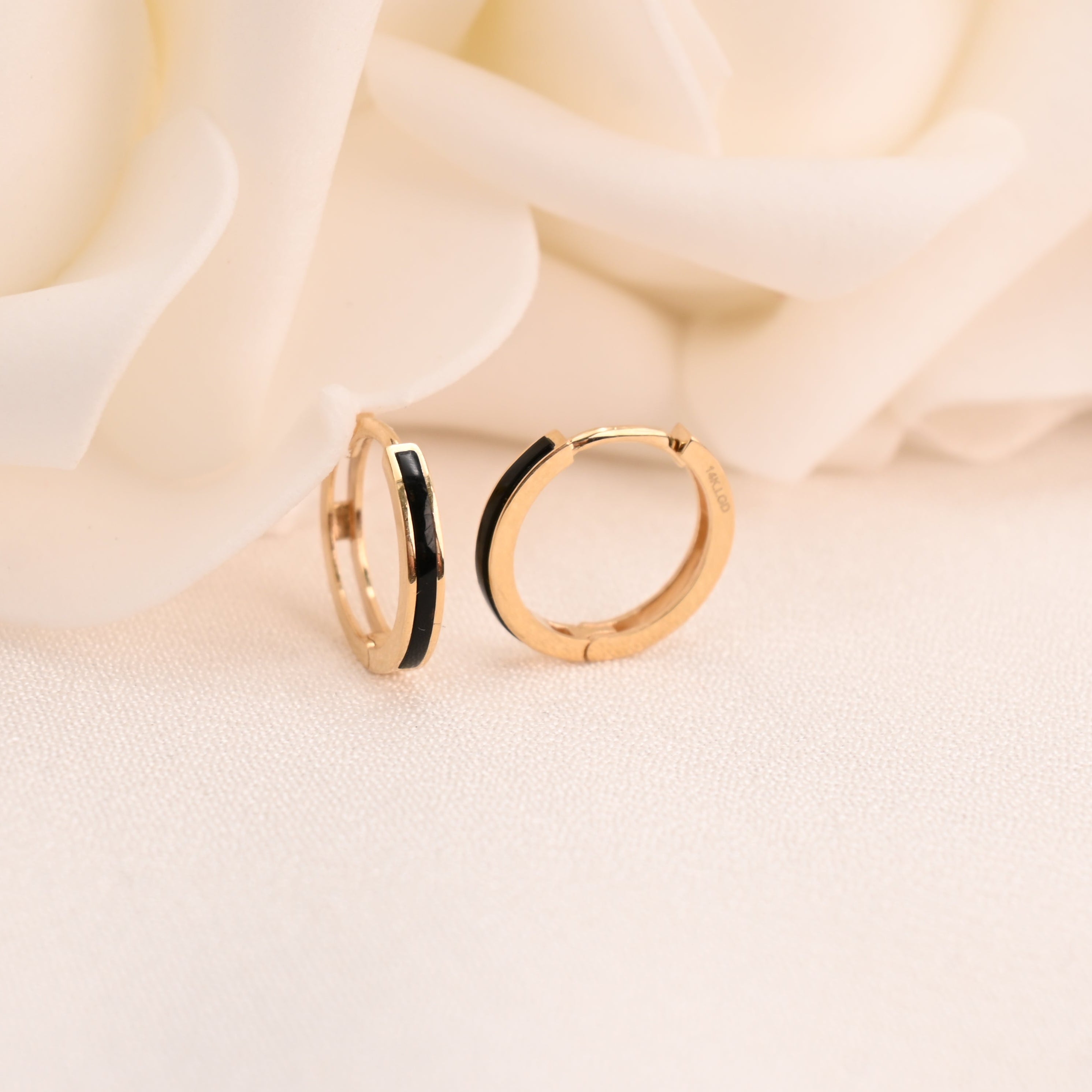 14k Black Onyx Huggies Earrings