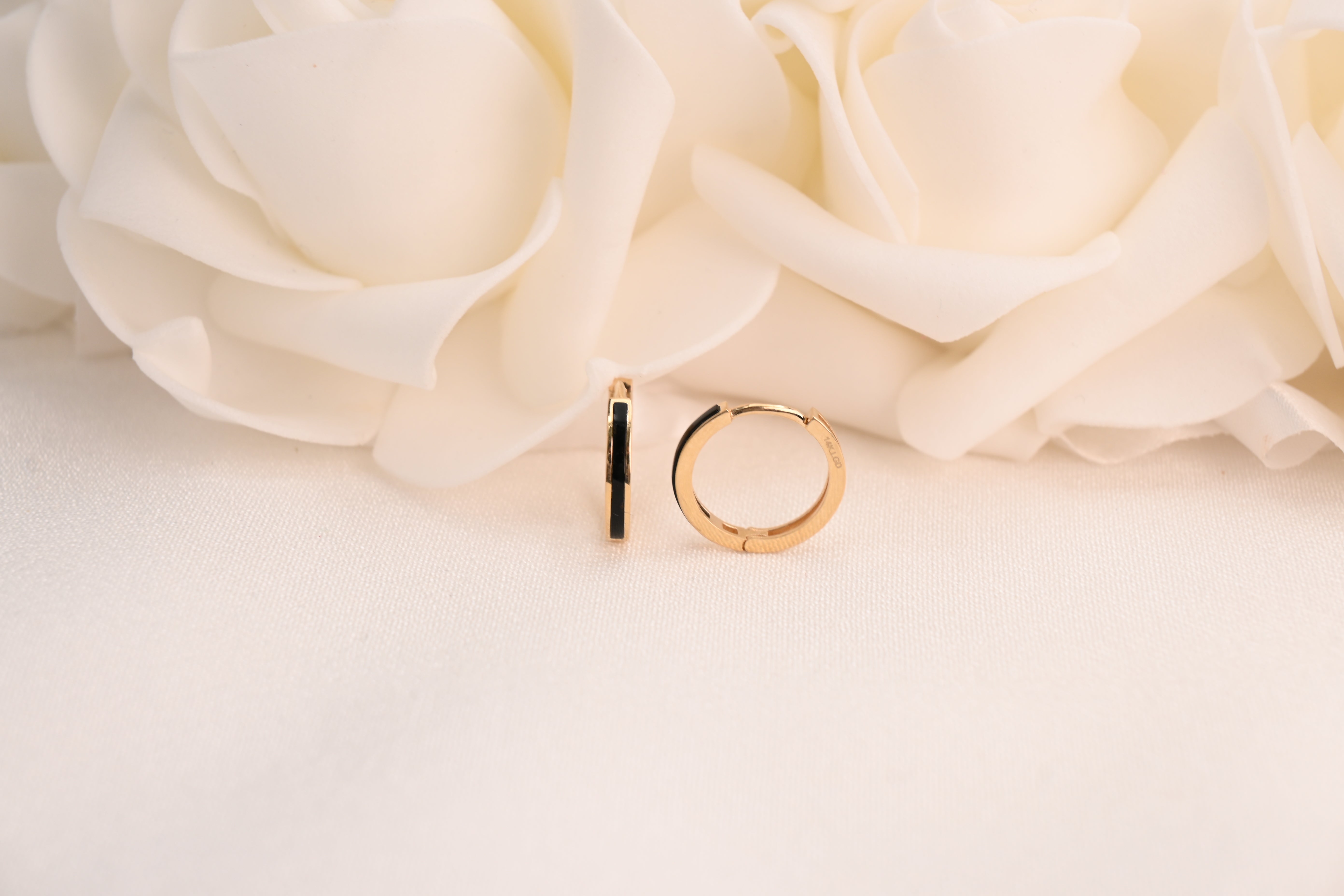 14k Black Onyx Huggies Earrings