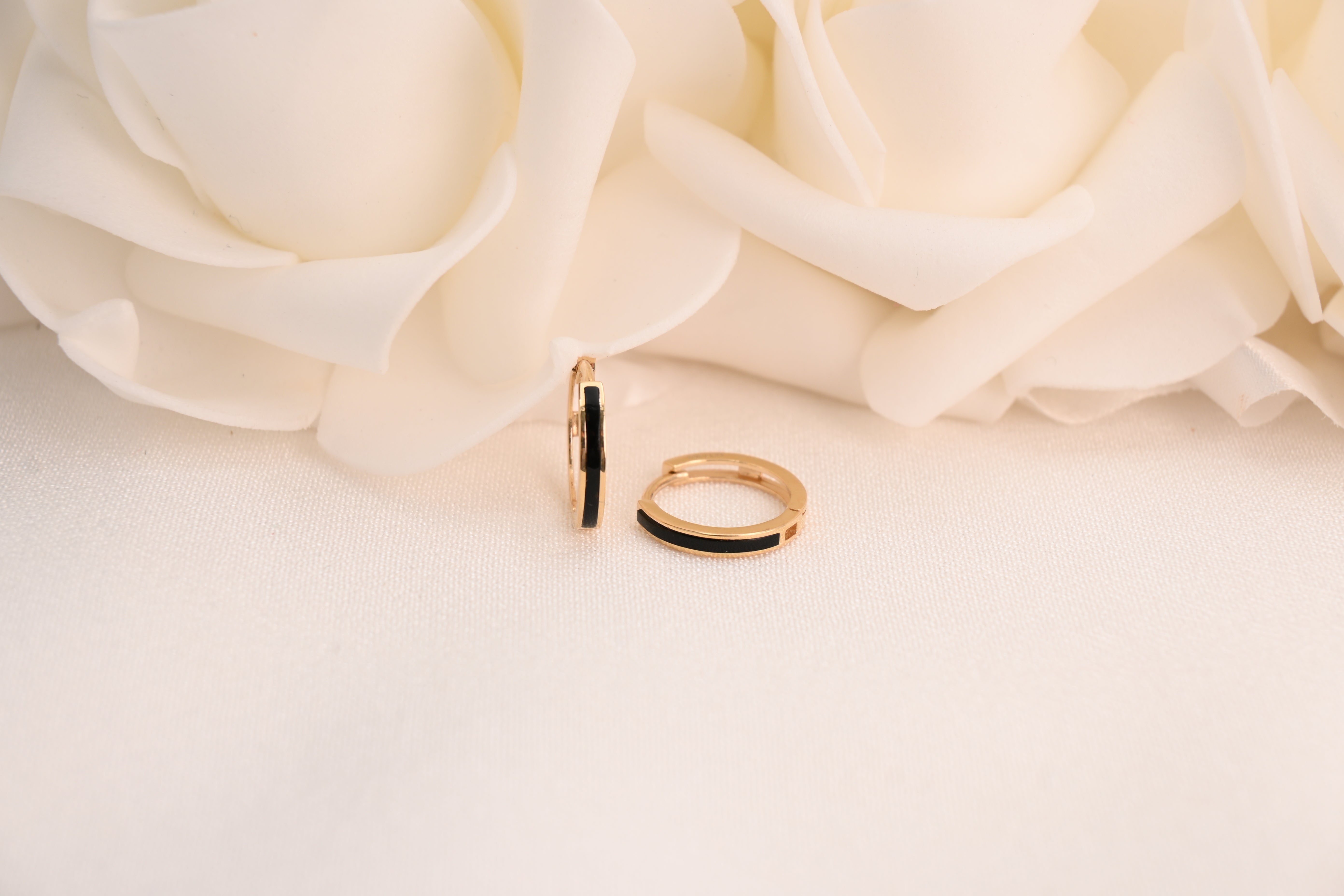 14k Black Onyx Huggies Earrings