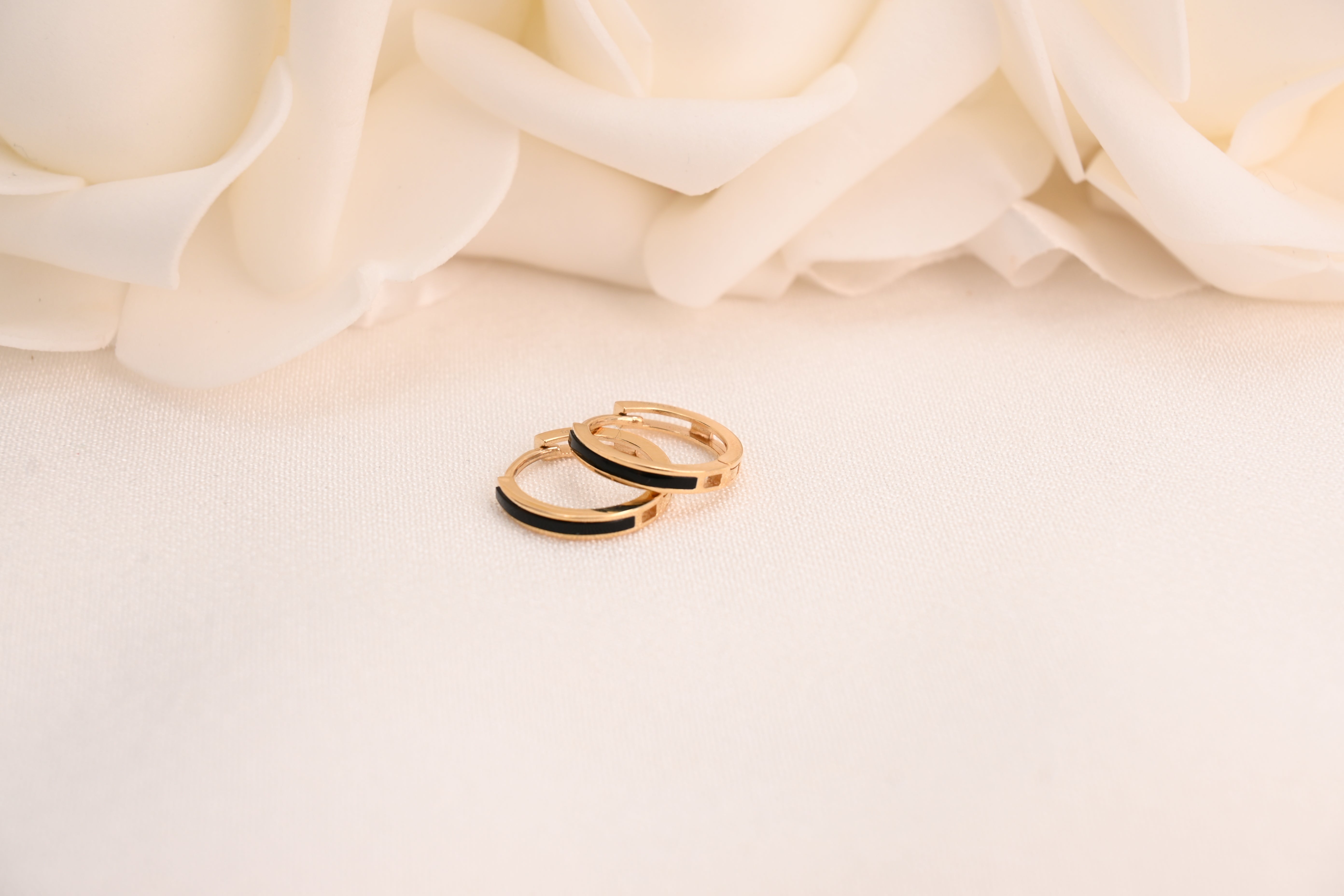 14k Black Onyx Huggies Earrings