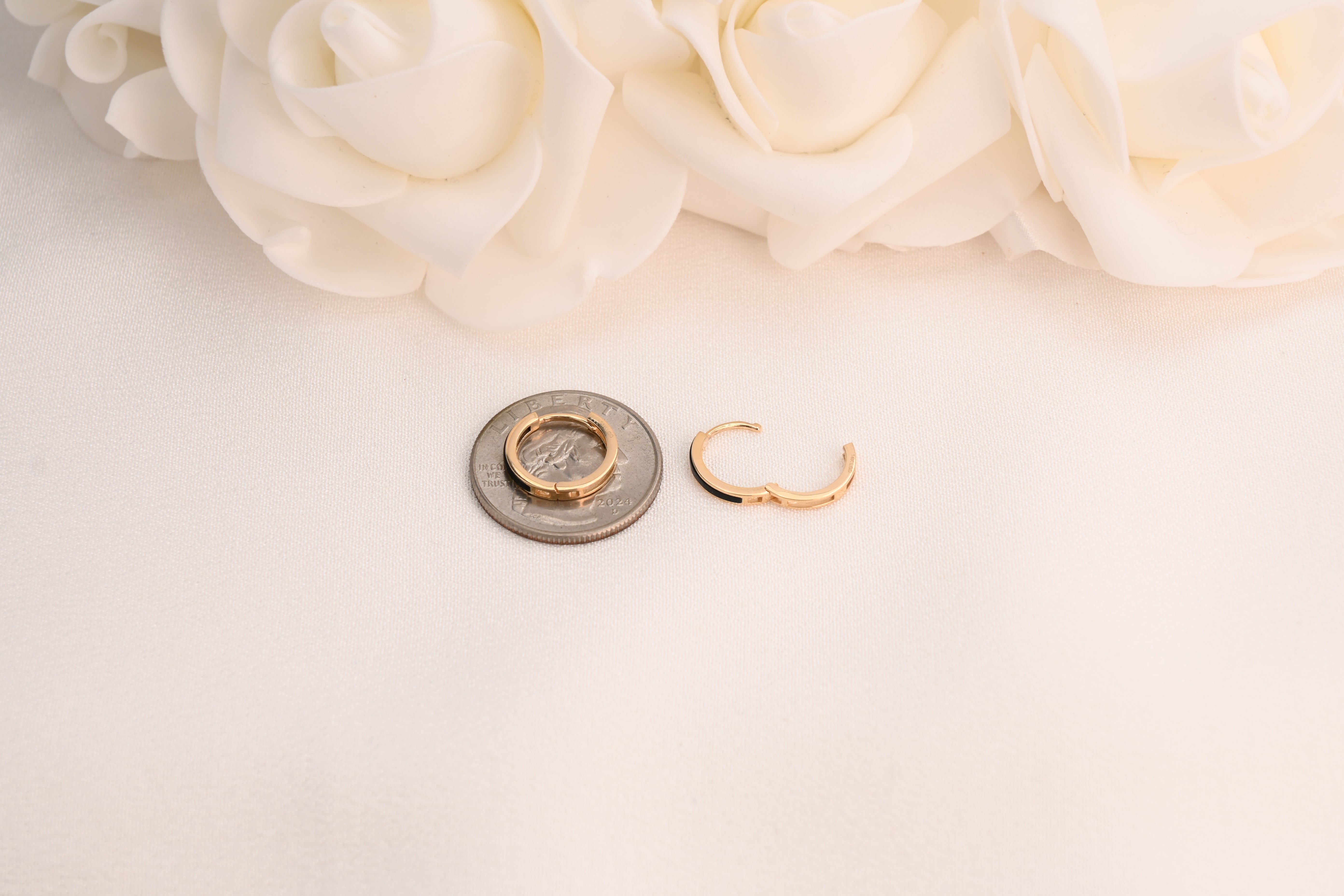 14k Black Onyx Huggies Earrings