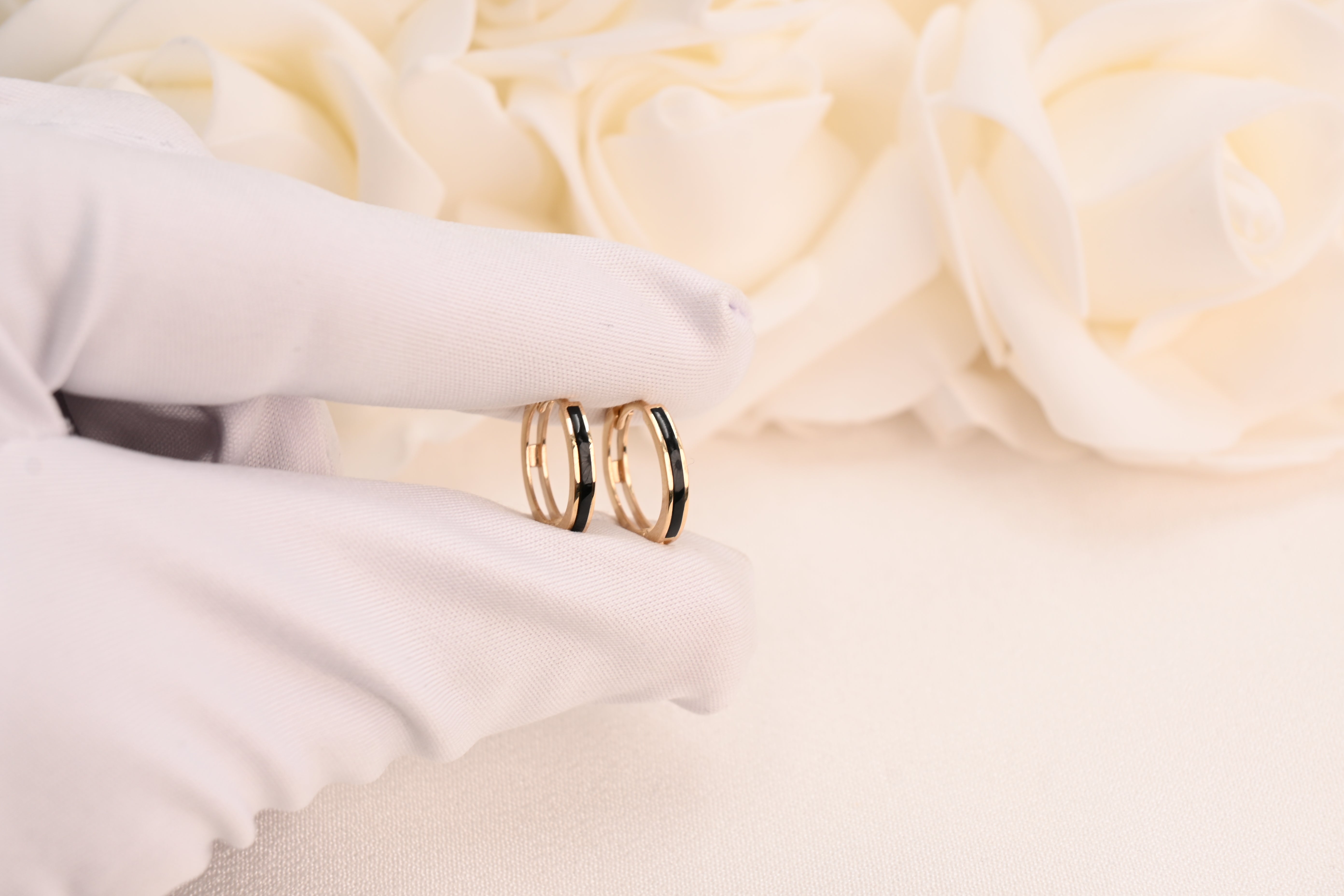 14k Black Onyx Huggies Earrings