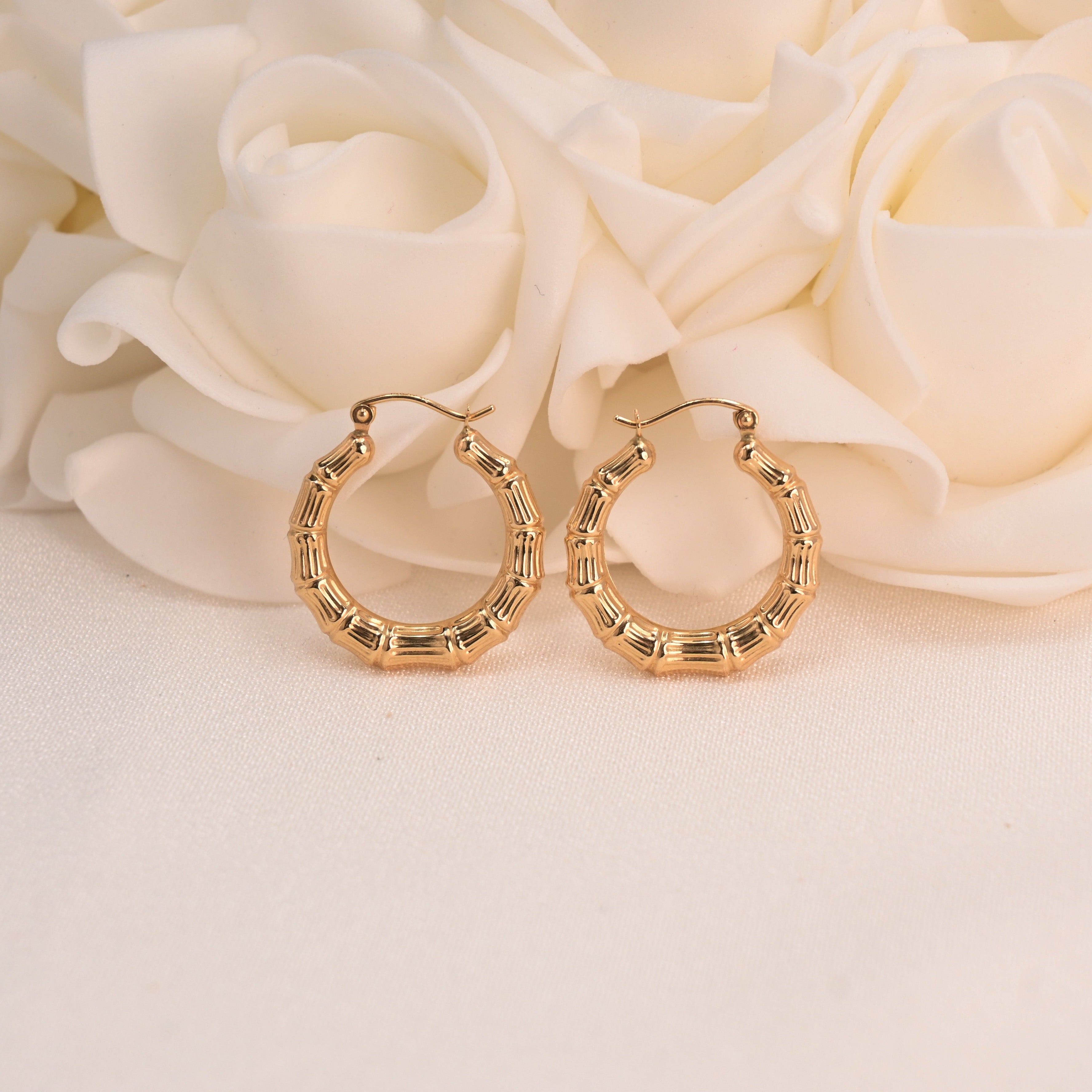 14k Bamboo Hoop Earrings - 16MM & 21MM & 34MM