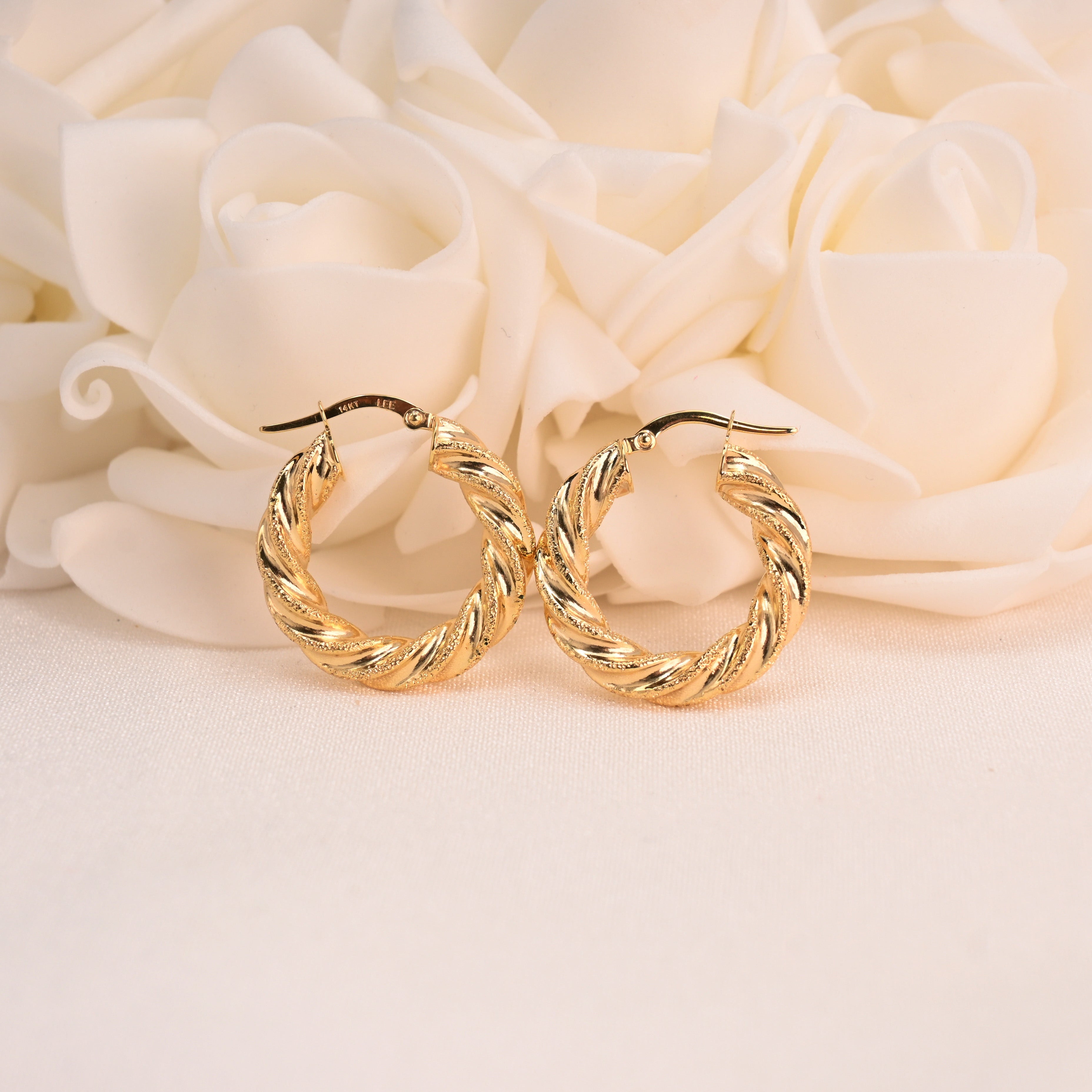 14k Twisted Hoop Earrings - 4mm & 5mm