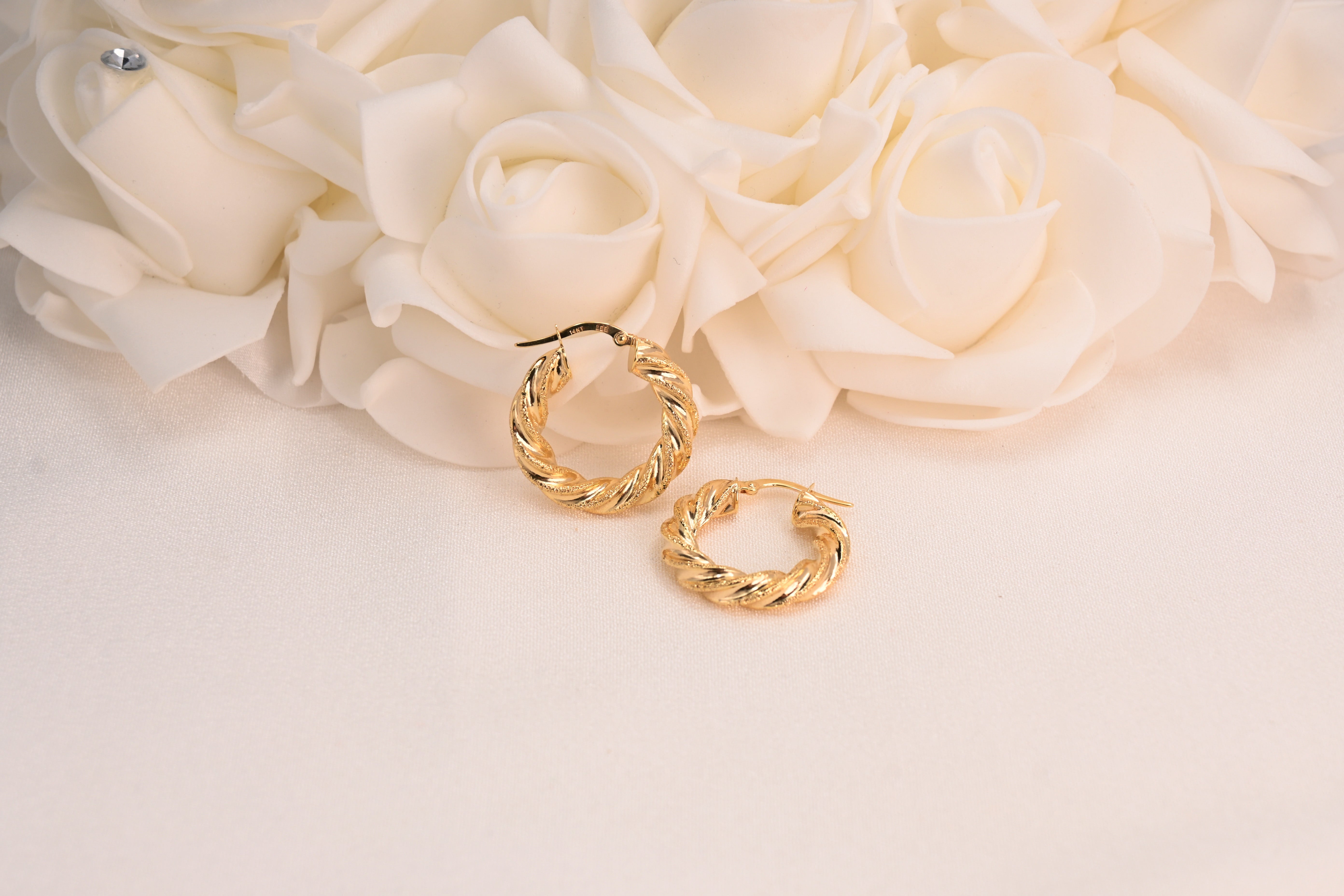 14k Twisted Hoop Earrings - 4mm & 5mm