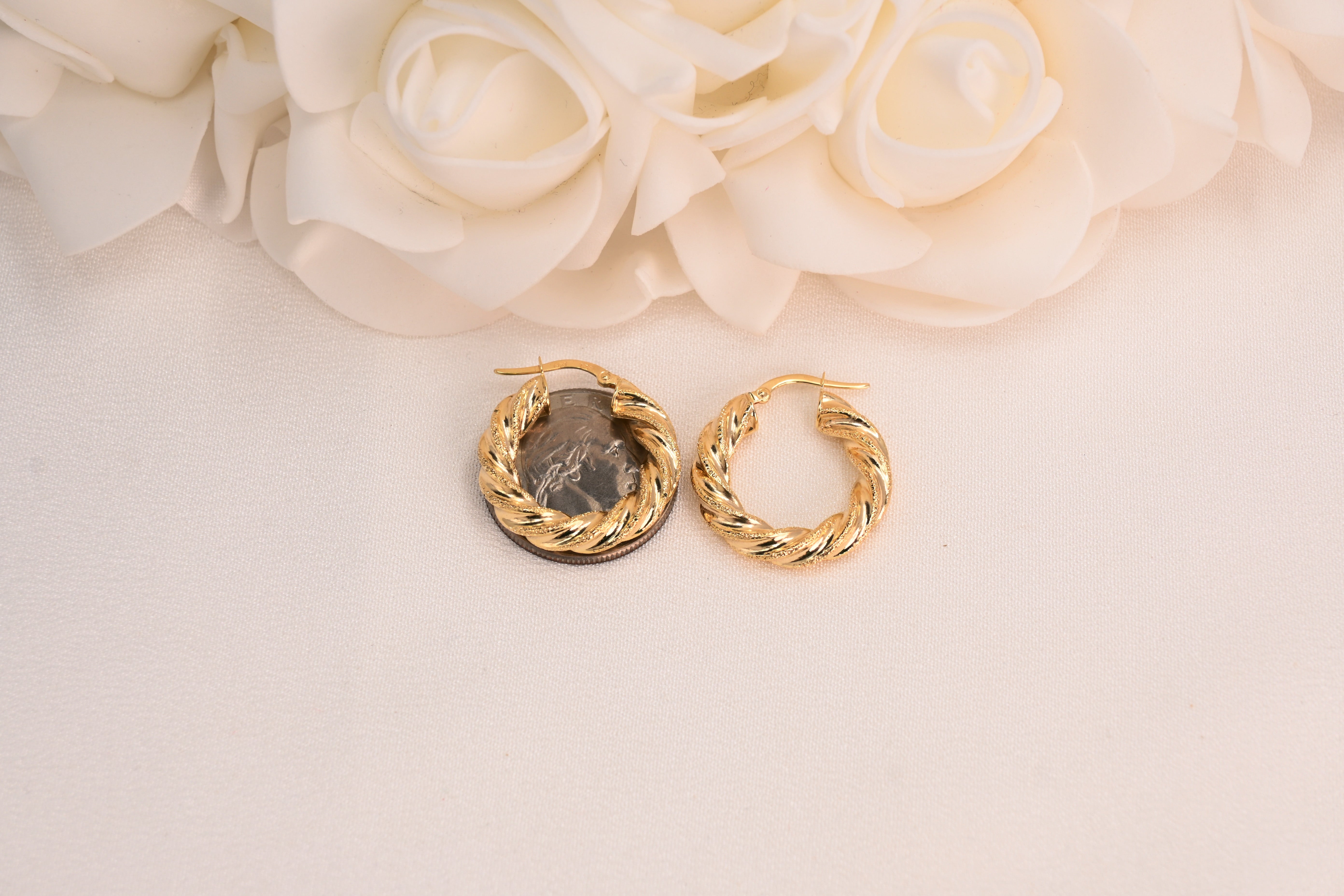 14k Twisted Hoop Earrings - 4mm & 5mm