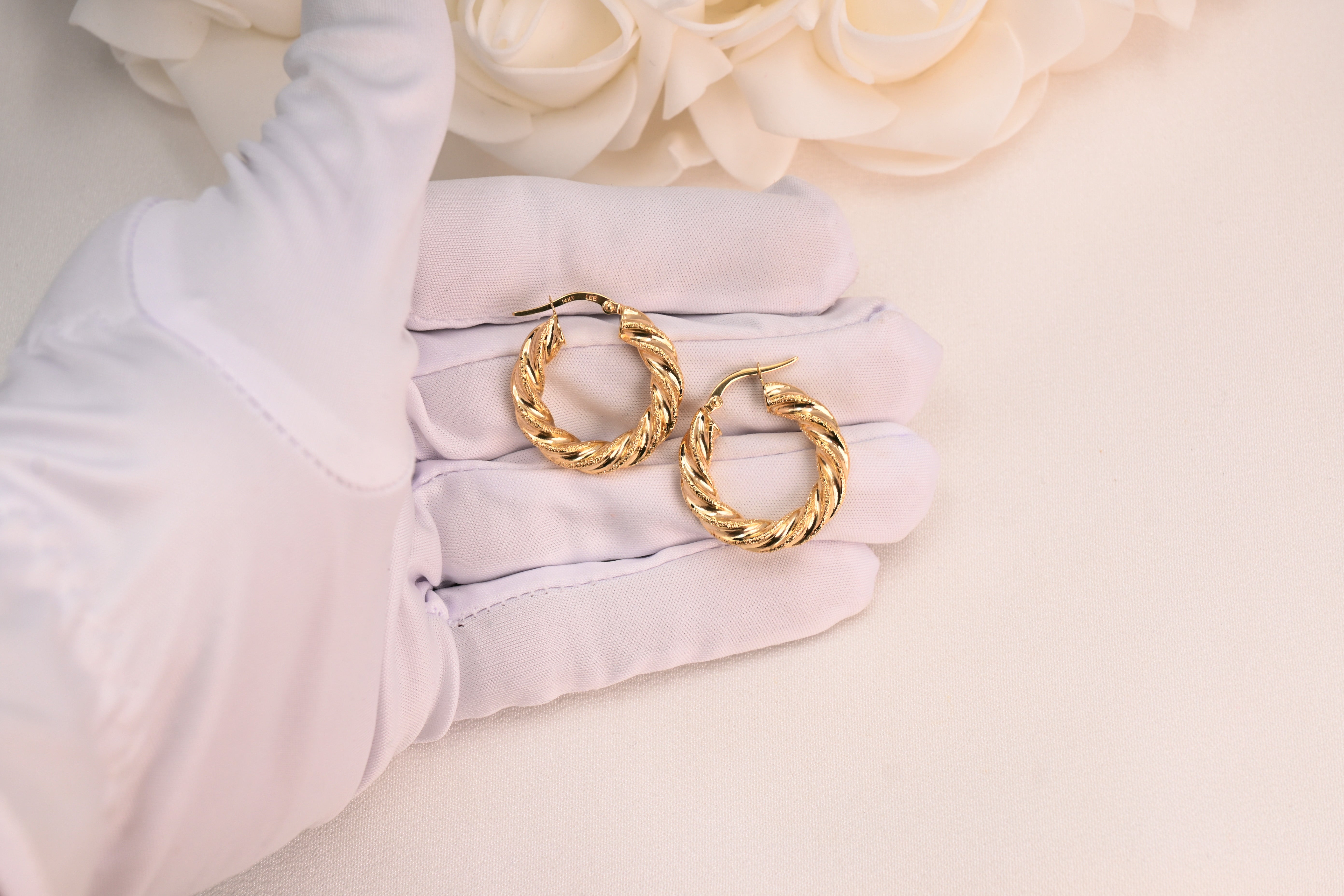 14k Twisted Hoop Earrings - 4mm & 5mm