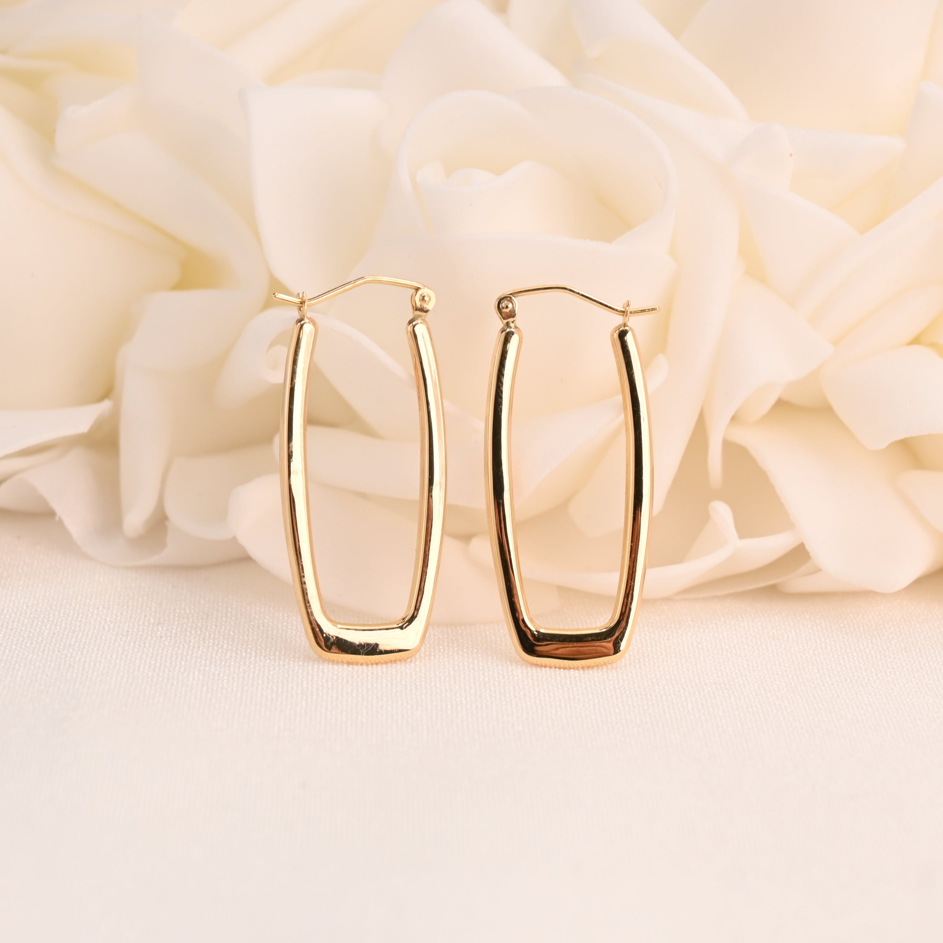14k Polished Rectangle Hoop Earrings