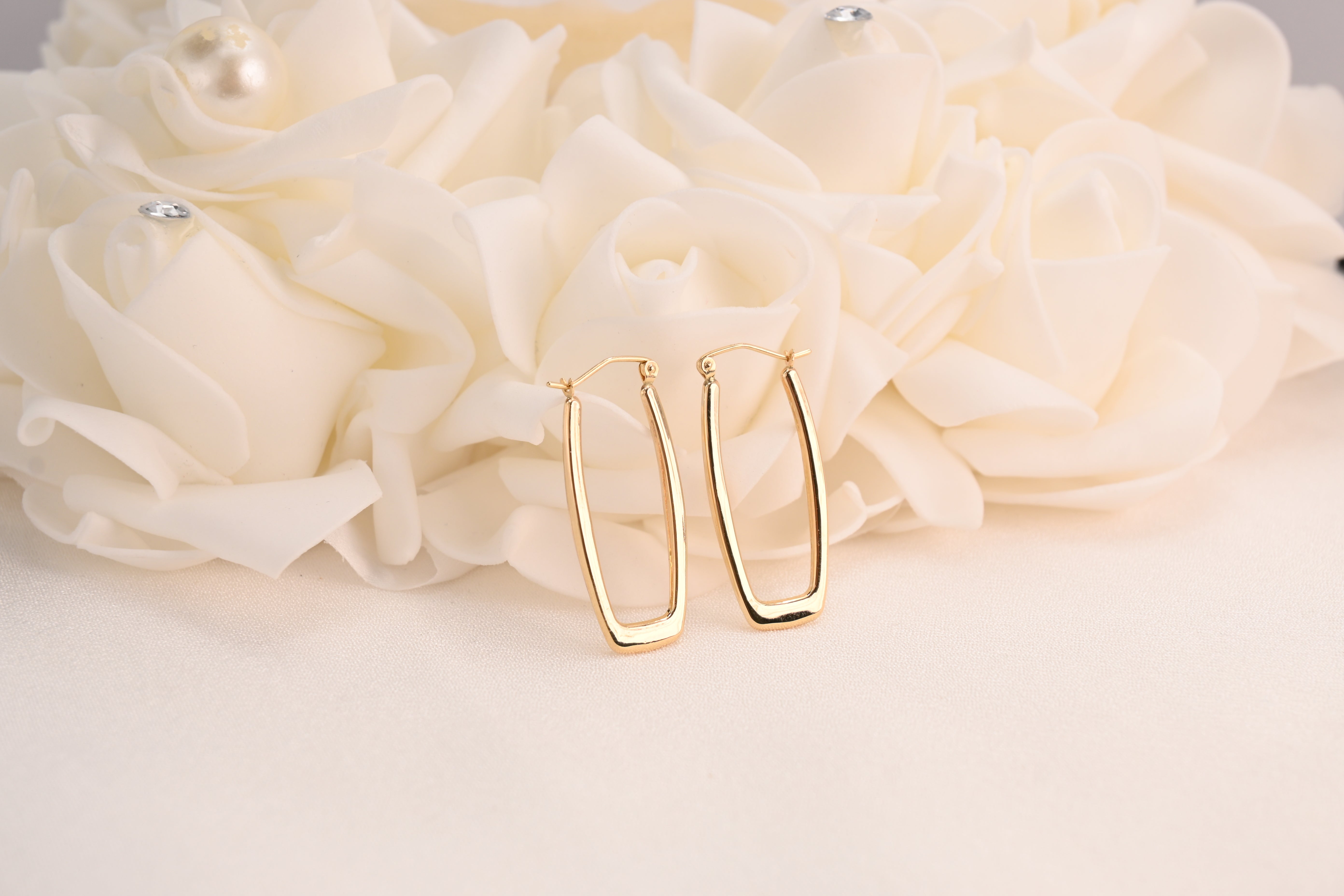 14k Polished Rectangle Hoop Earrings