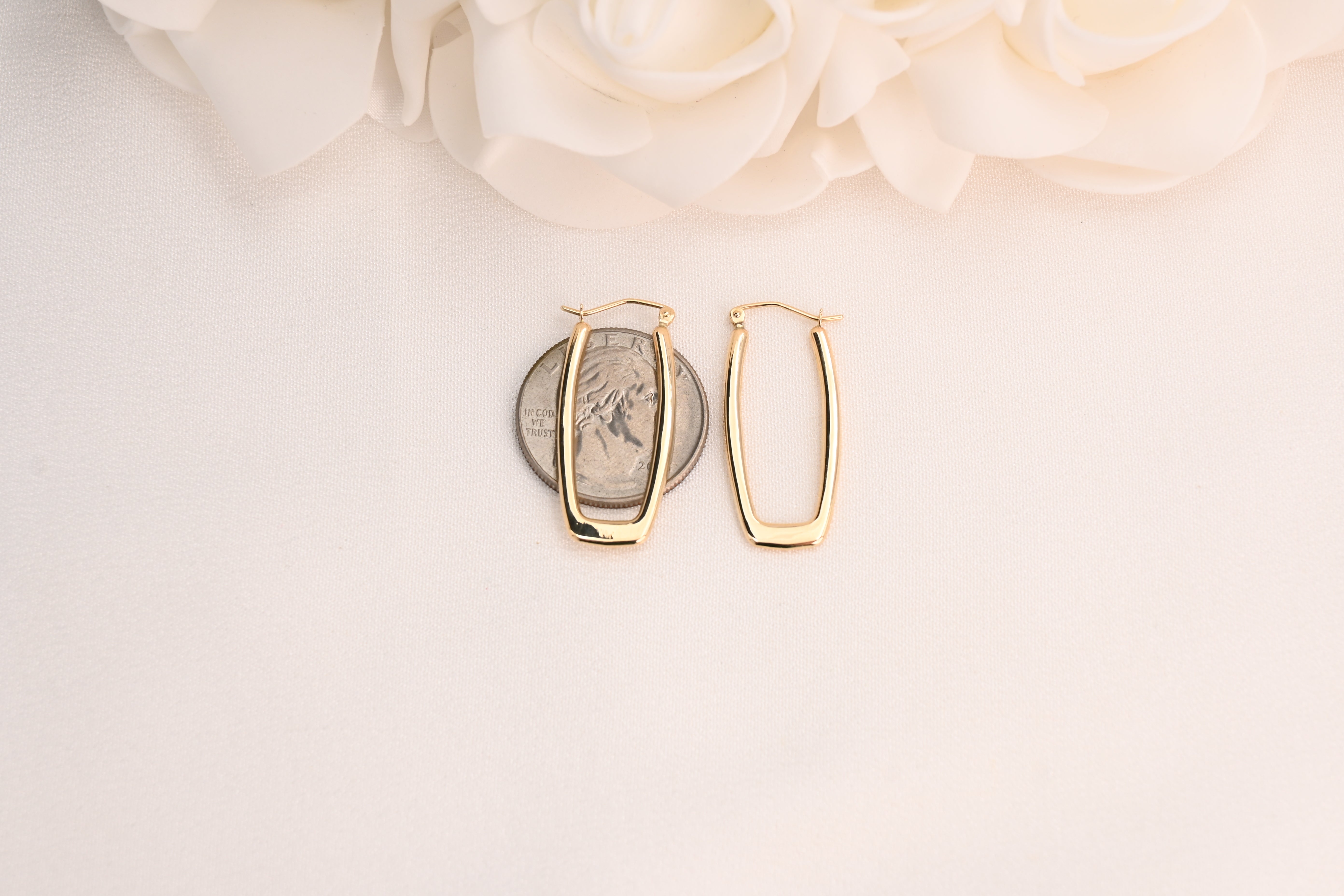 14k Polished Rectangle Hoop Earrings