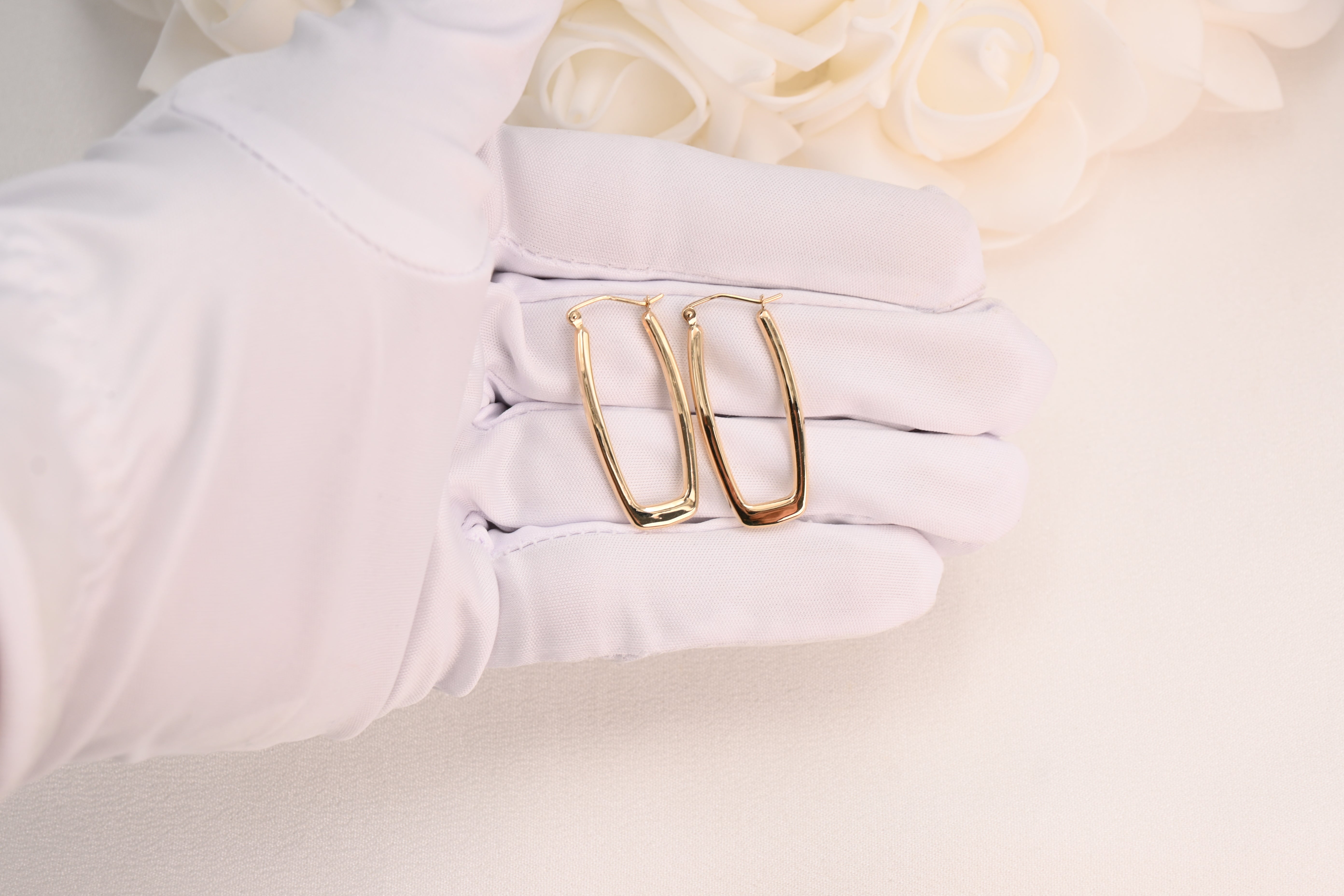 14k Polished Rectangle Hoop Earrings