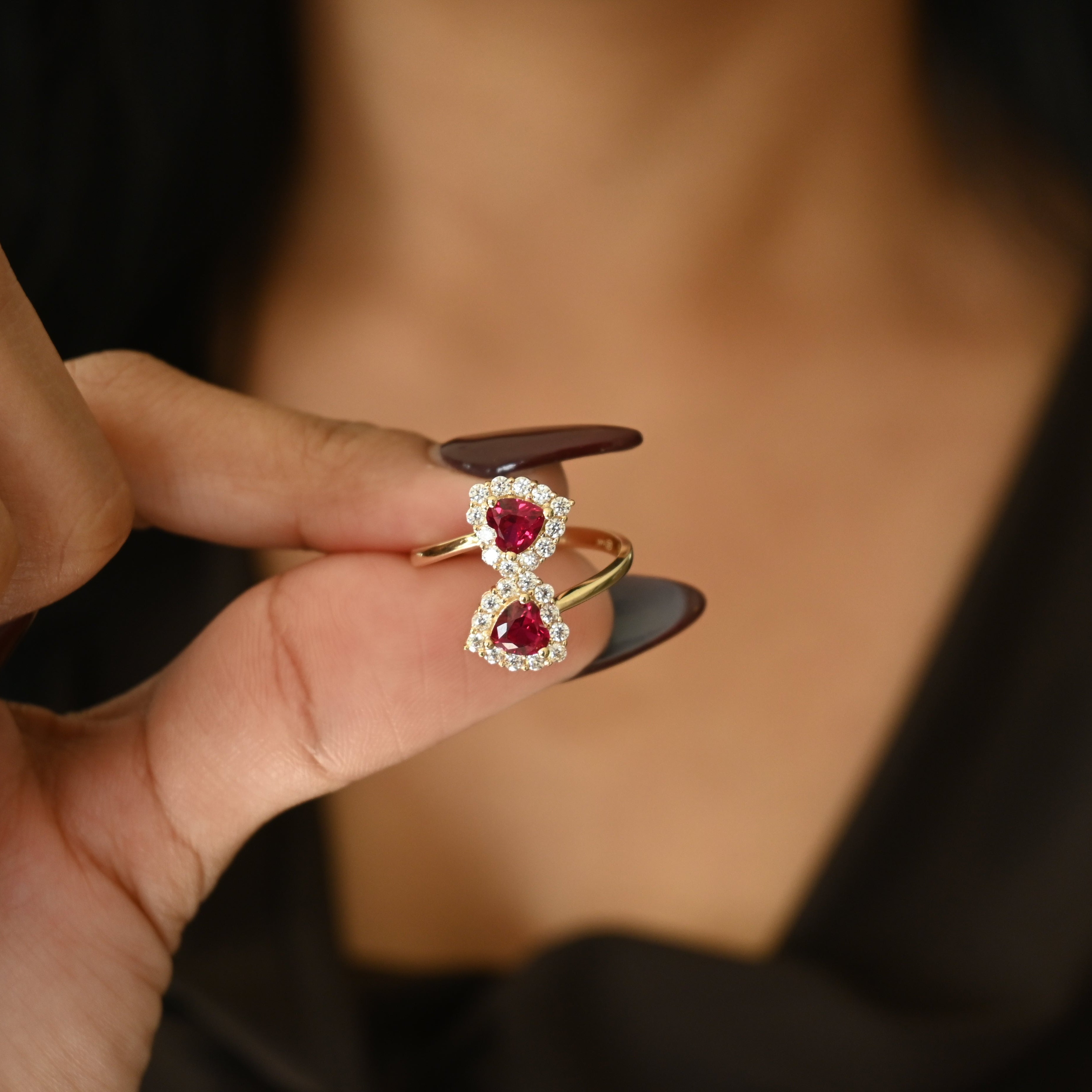 14k Hearts Simulated Ruby Ring